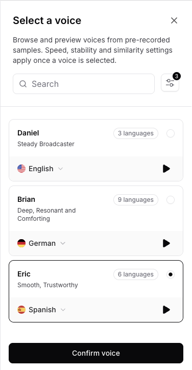Voice selection modal