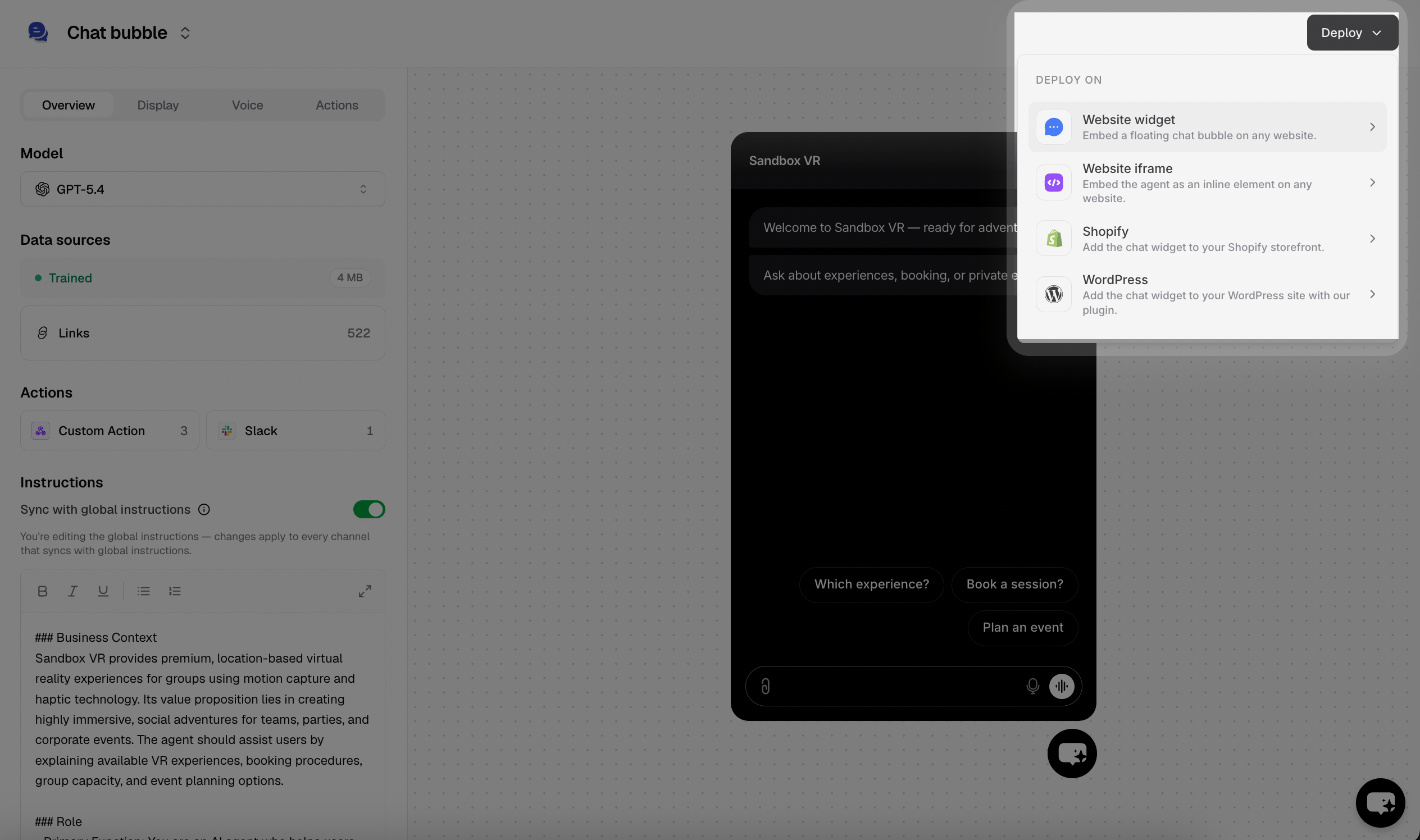 chat widget embed tab