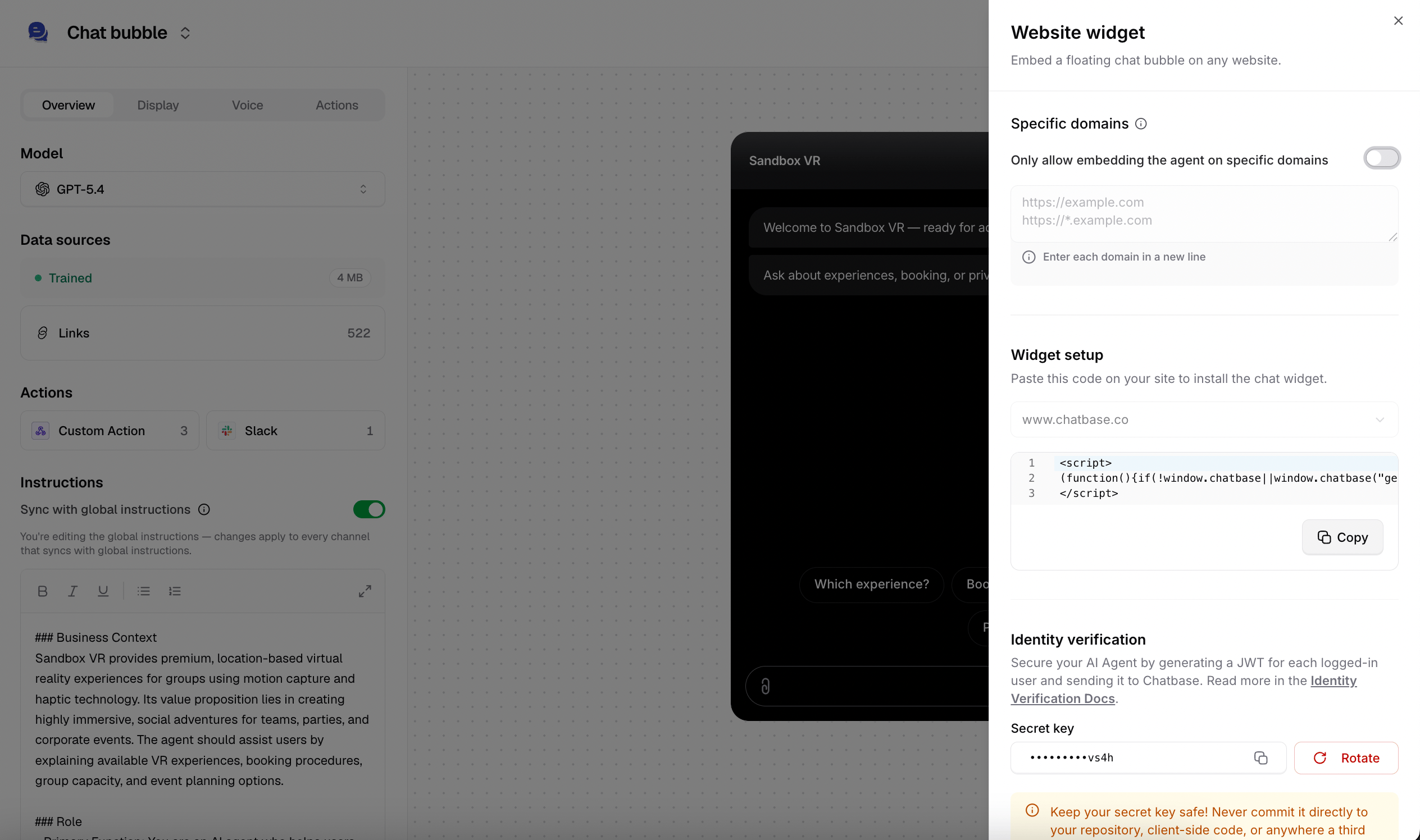 JavaScript embed code ready to copy
