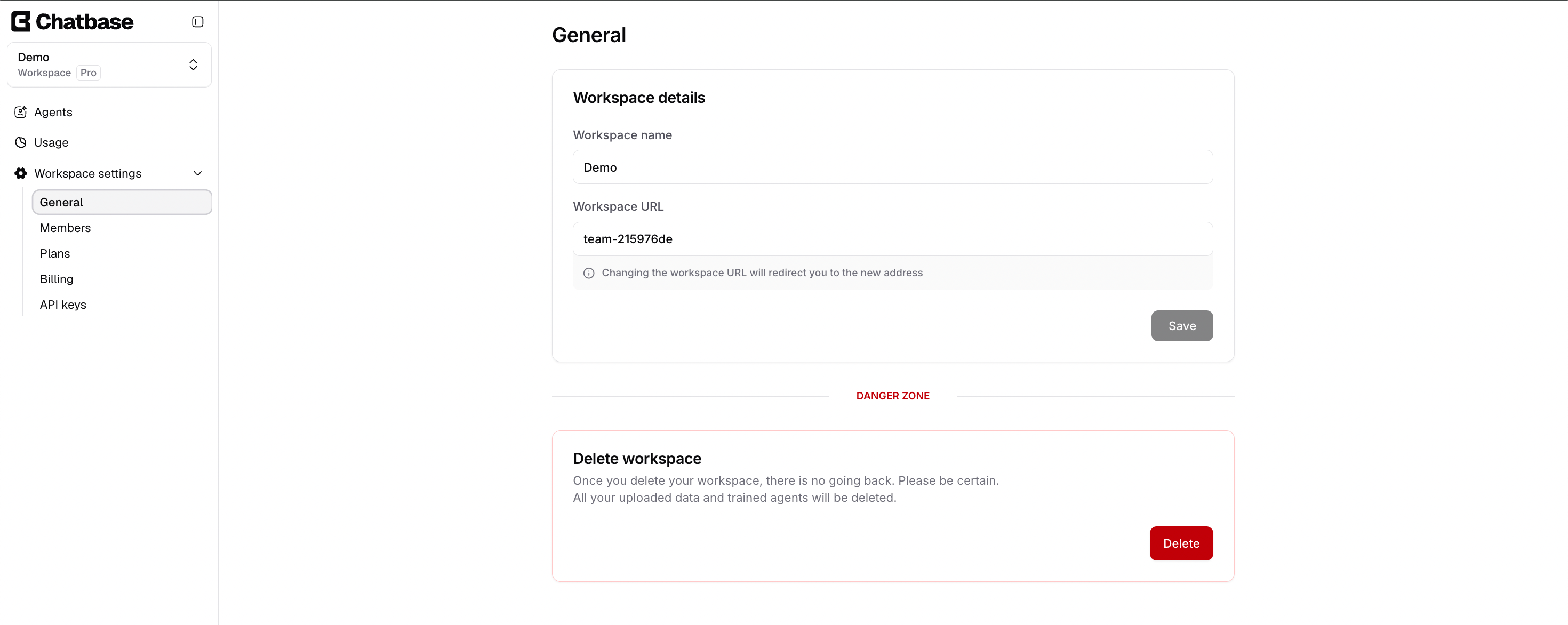 Workspace Settings General