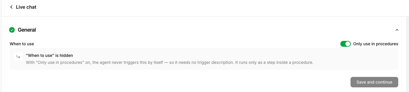 The Only use in procedures setting on an action