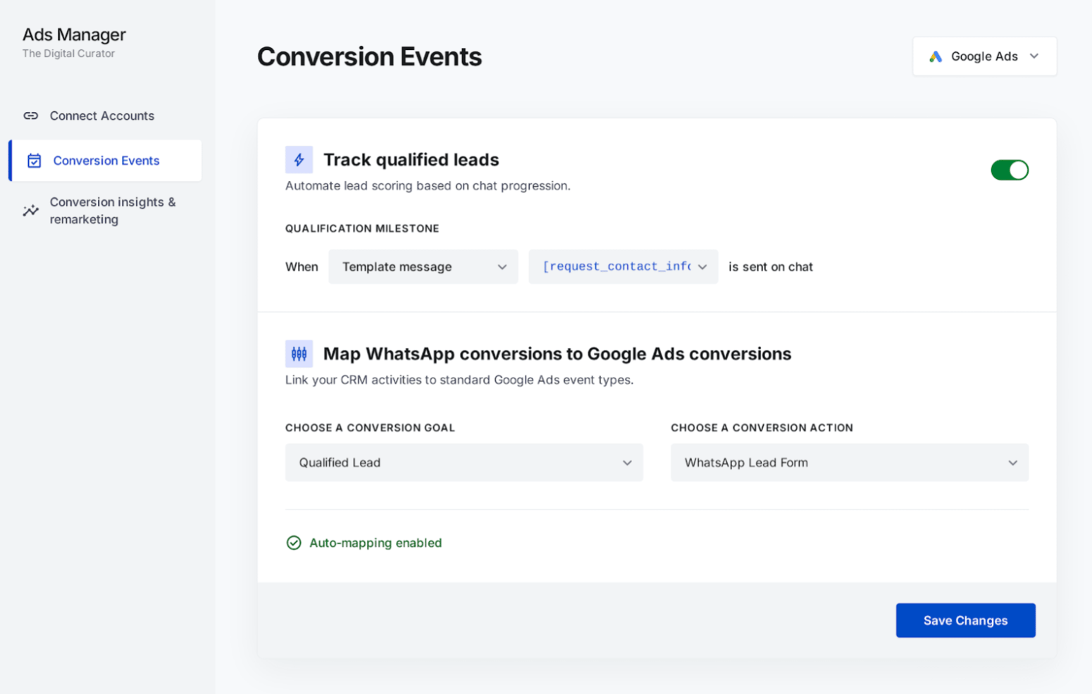 Configure qualified lead conversion events