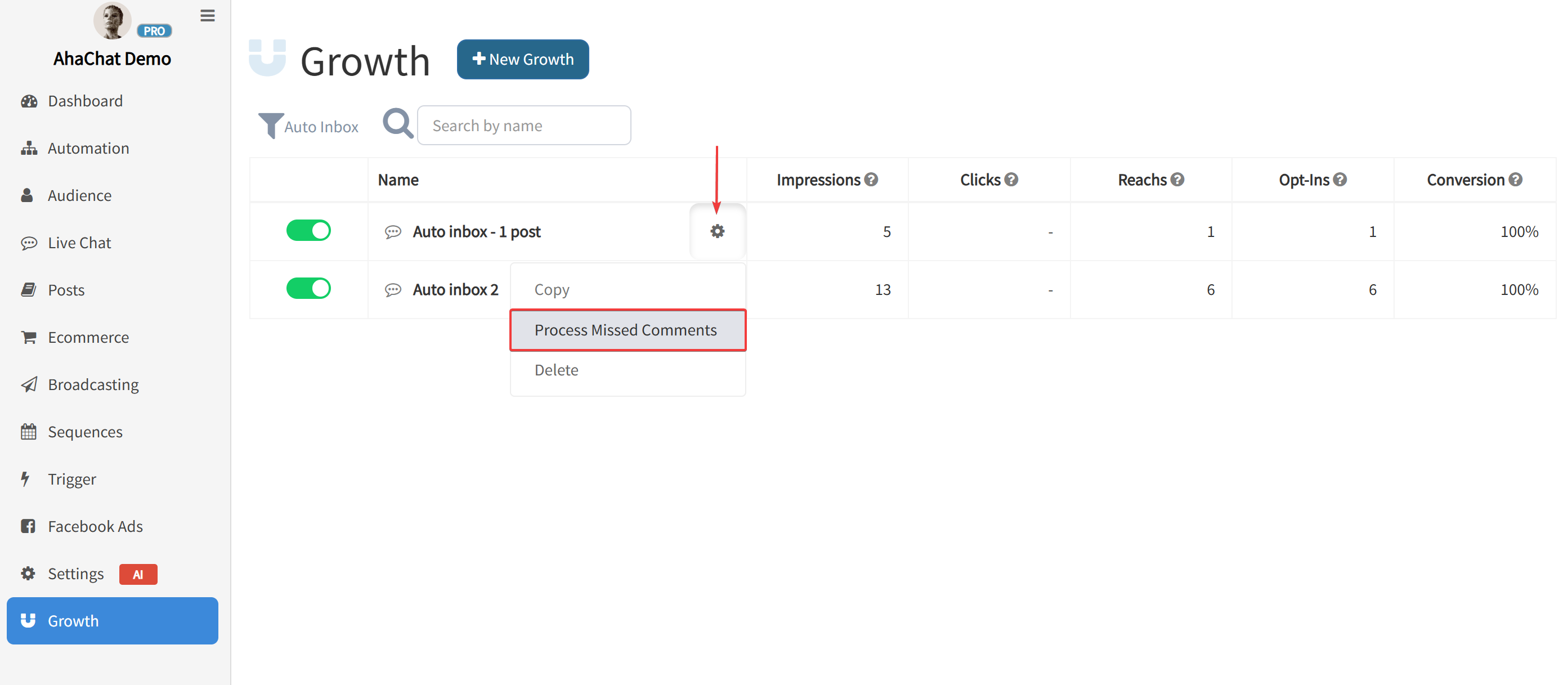 Ahachat Auto Inbox Process Missed Comments Menu