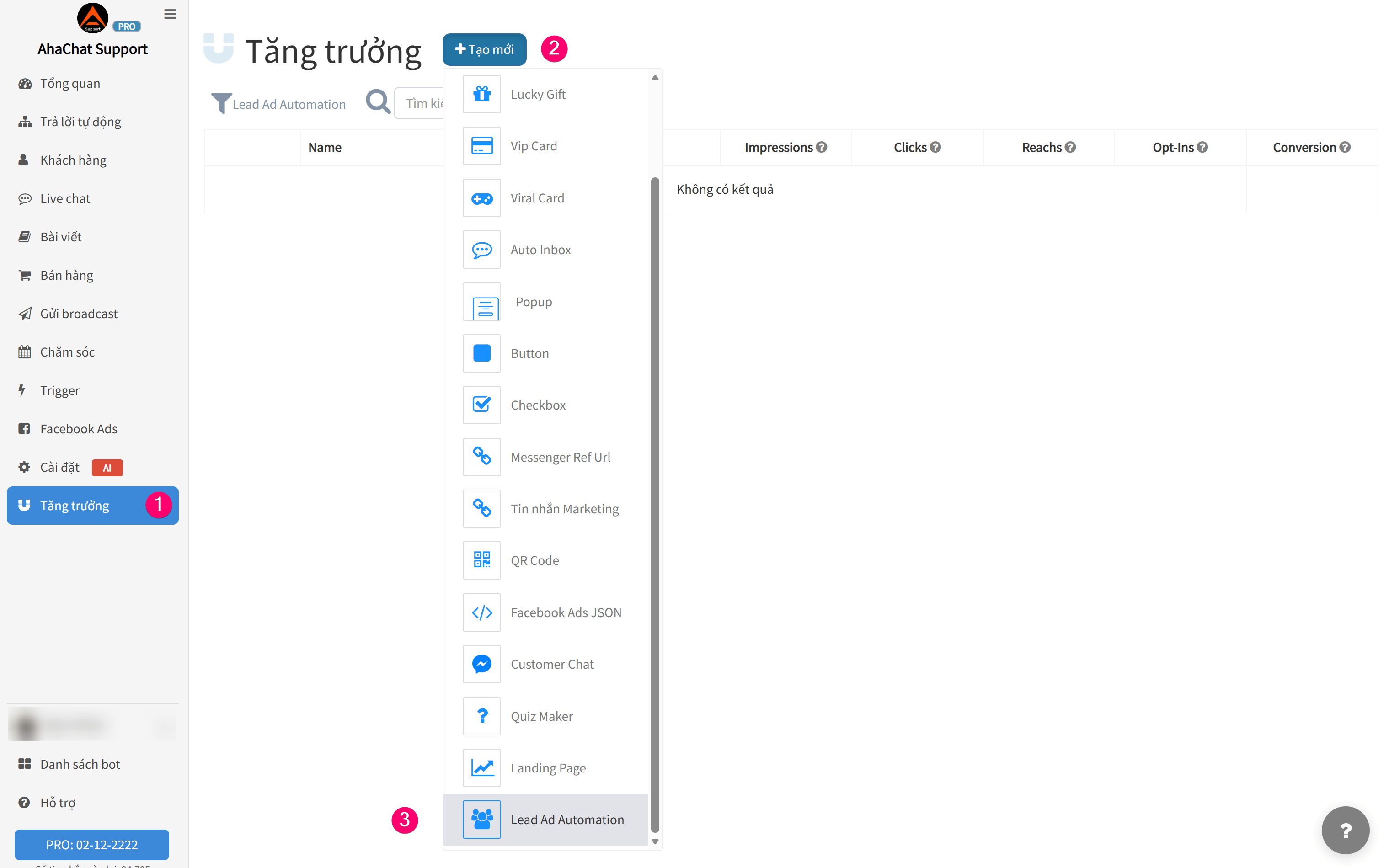 Create Lead Ad Automation Tool from Growth Menu