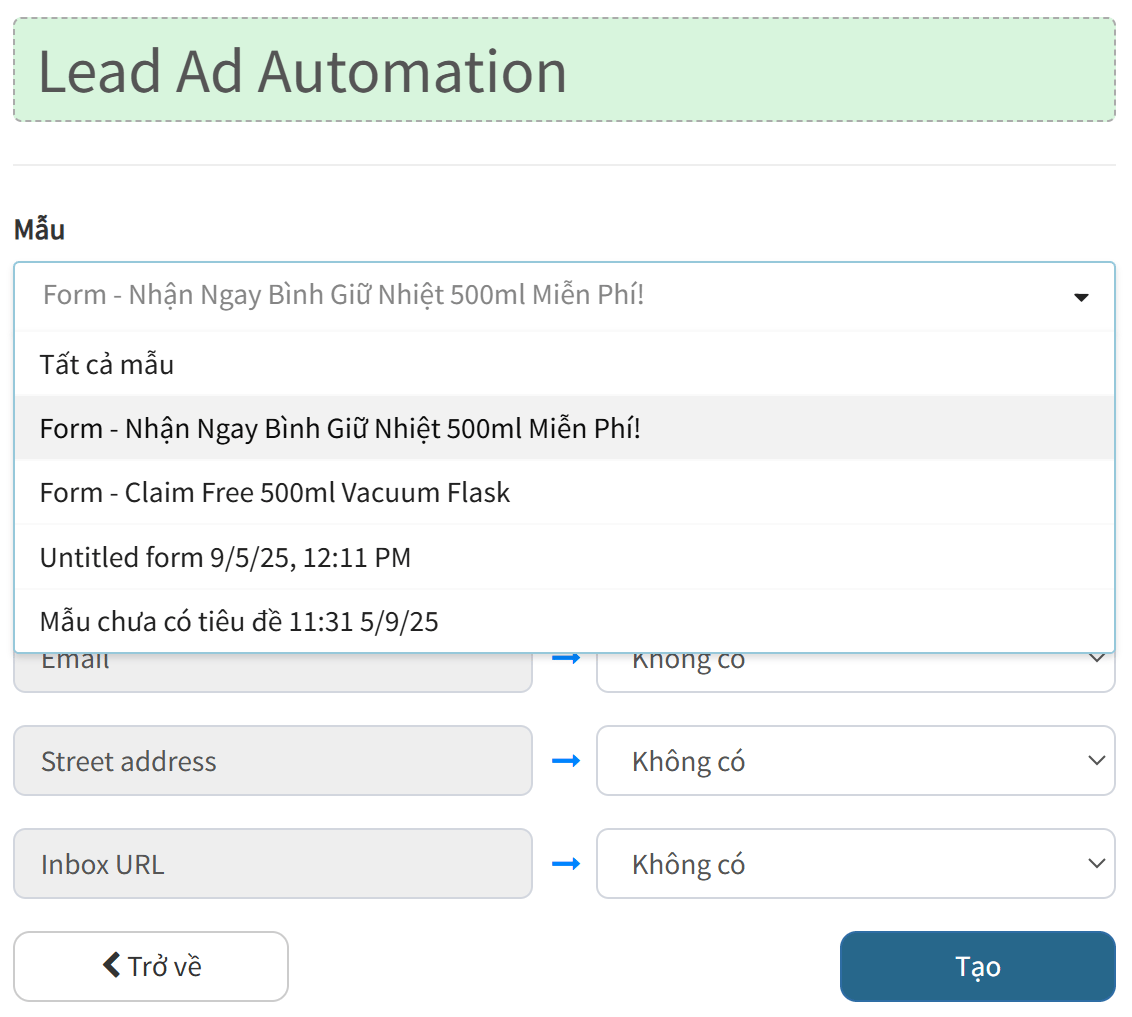 Select Lead Form from Dropdown List