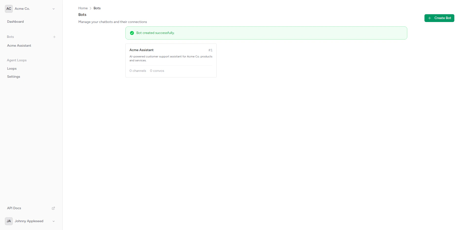 Bot created successfully