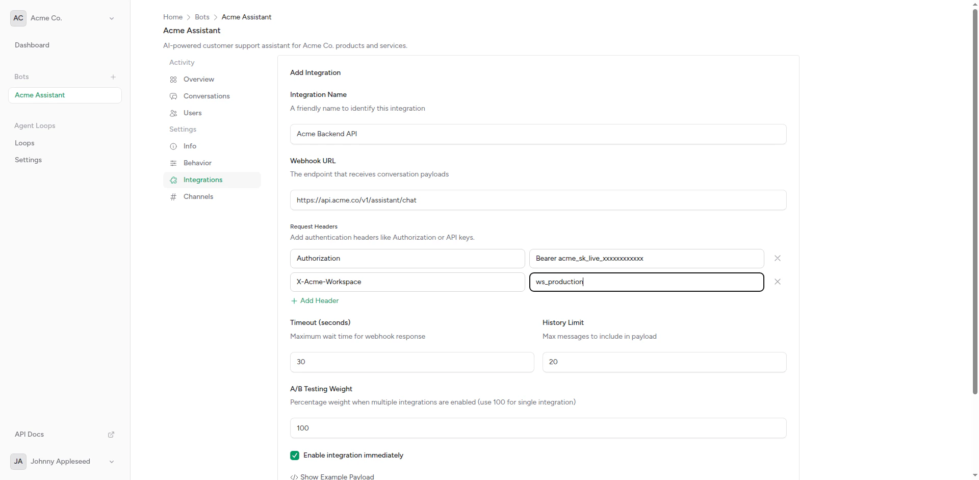 Custom headers configuration