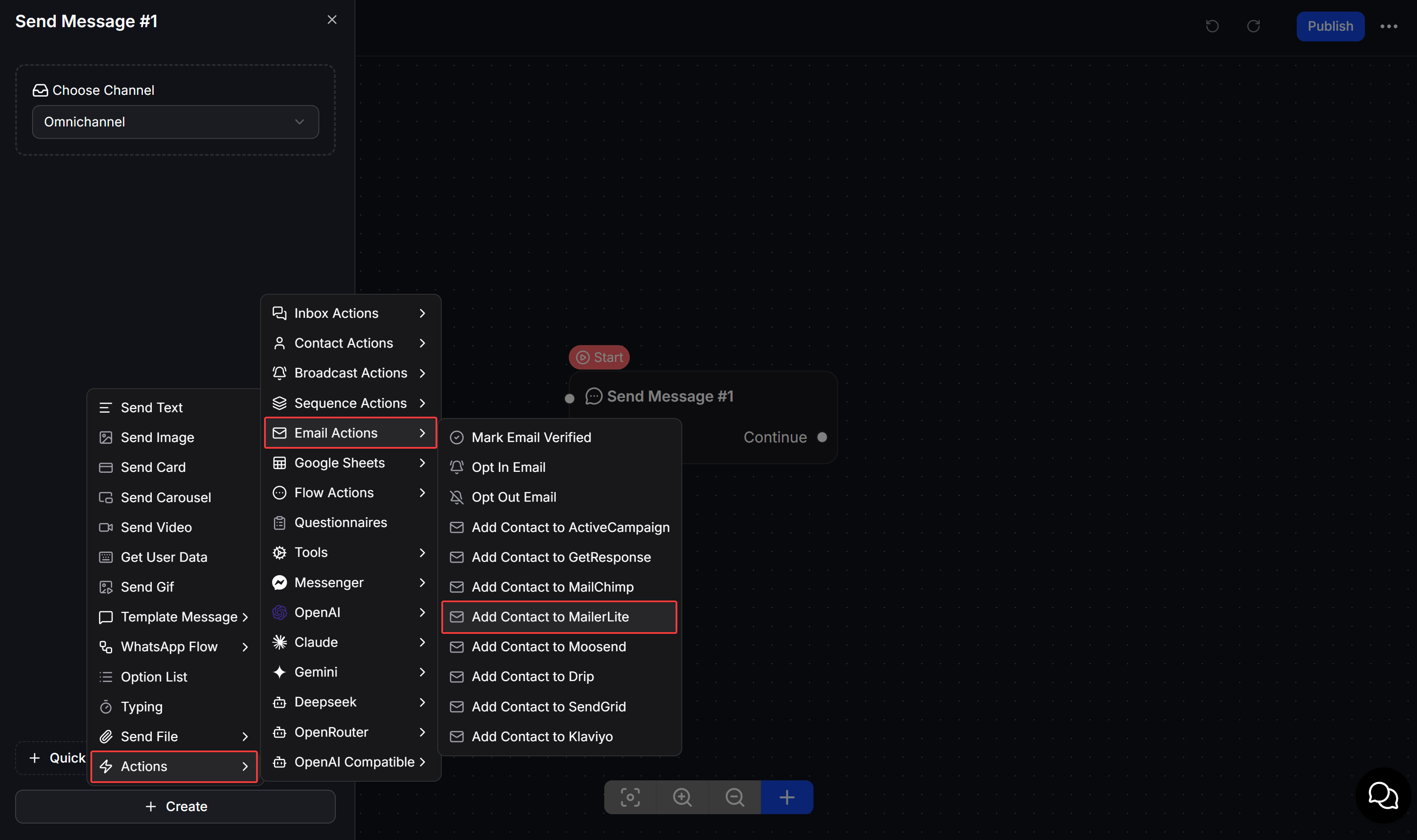 Select Add Contact to MailerLite Action
