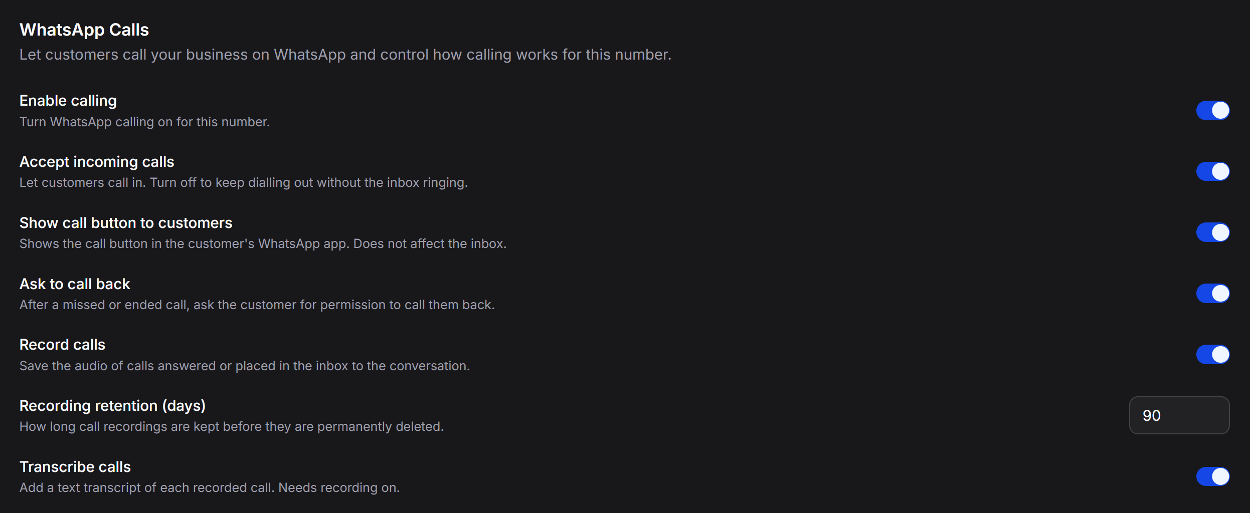 Chatbotx Whatsapp Calls Recording Transcription Settings