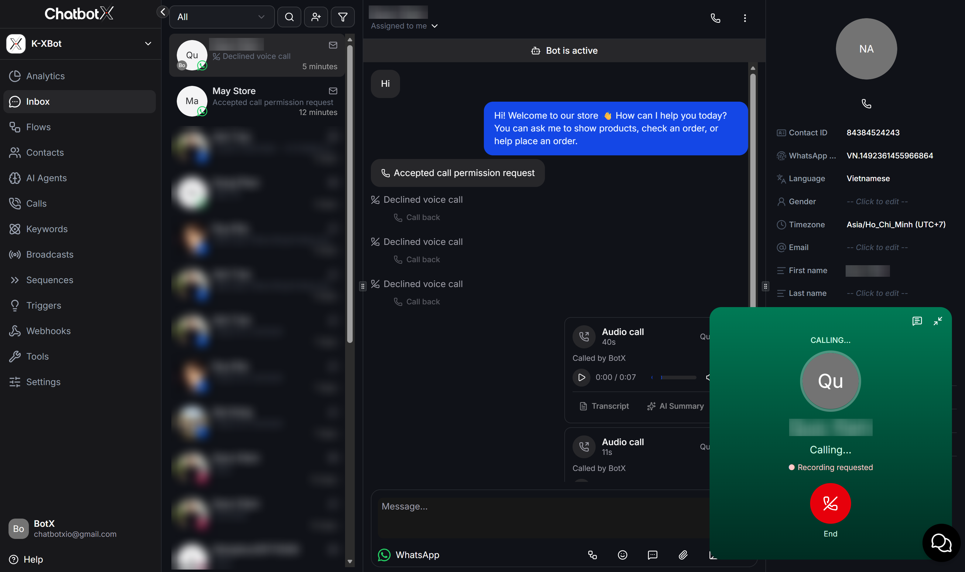 Chatbotx Whatsapp Inbox Floating Call Widget Calling