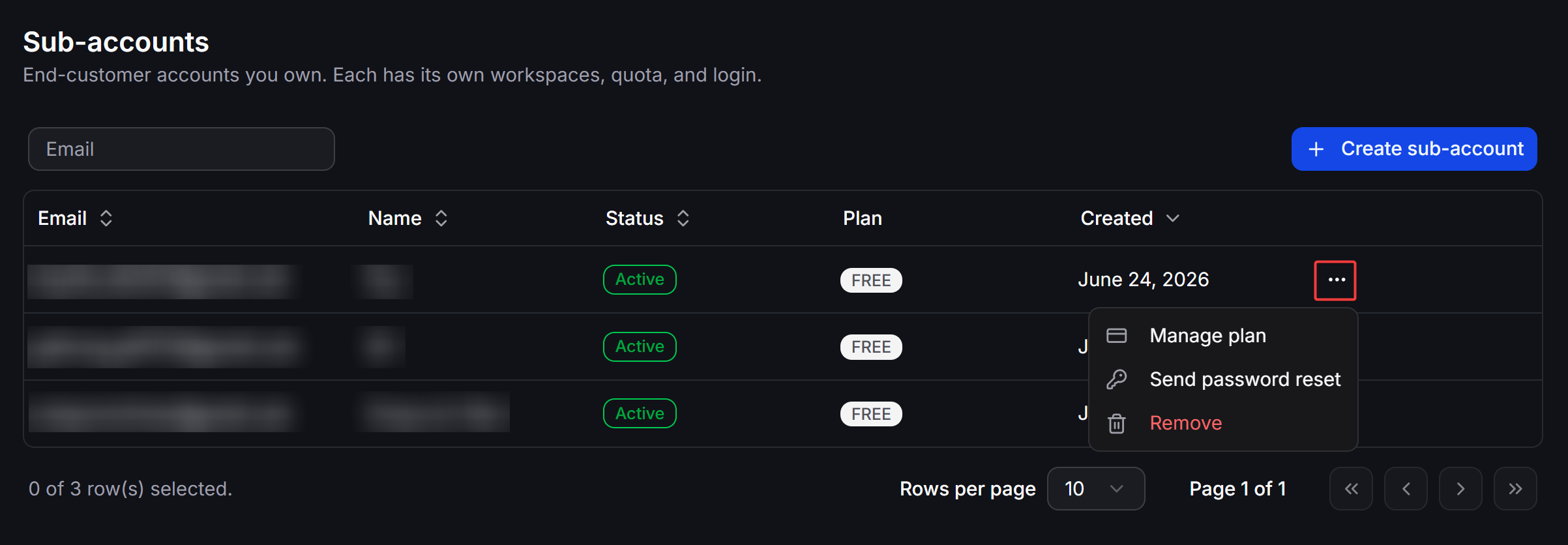 Chatbotx Whitelabel Sub Account Row Actions