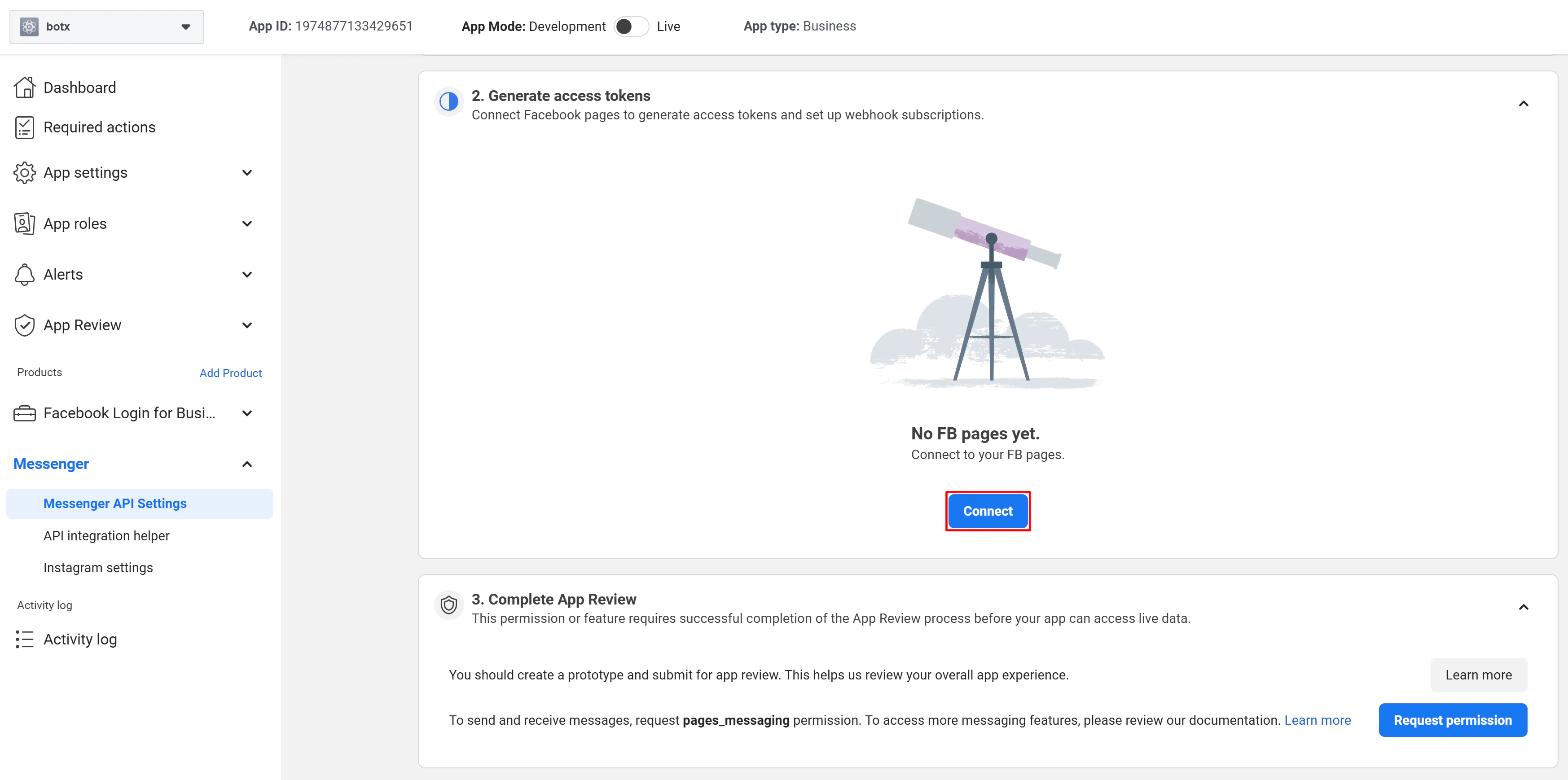 Connect button for a Facebook Page