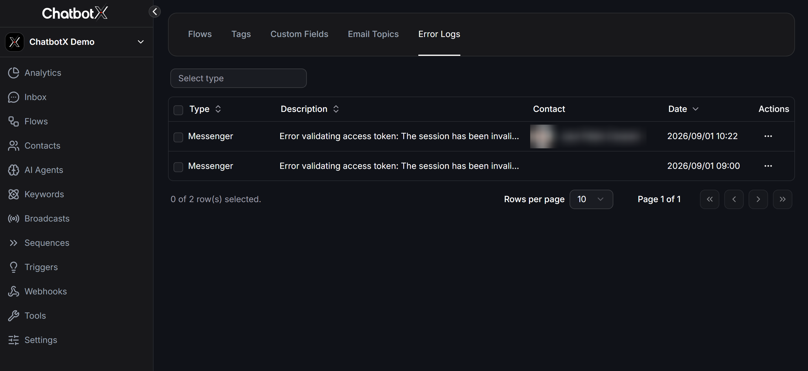 Error Logs Interface Details