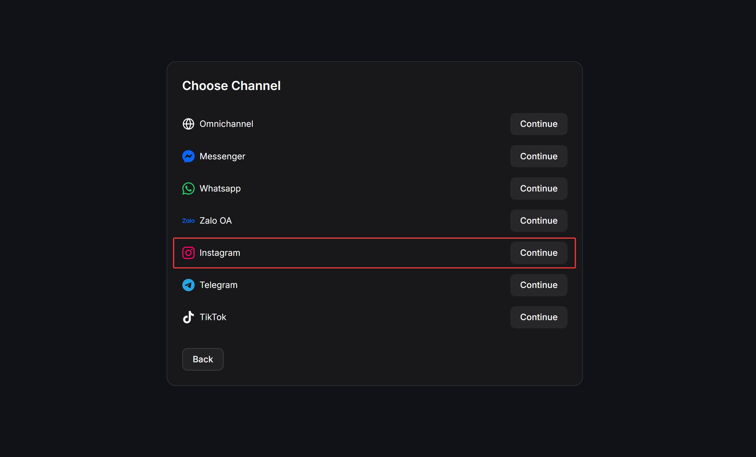 Select Instagram broadcast channel
