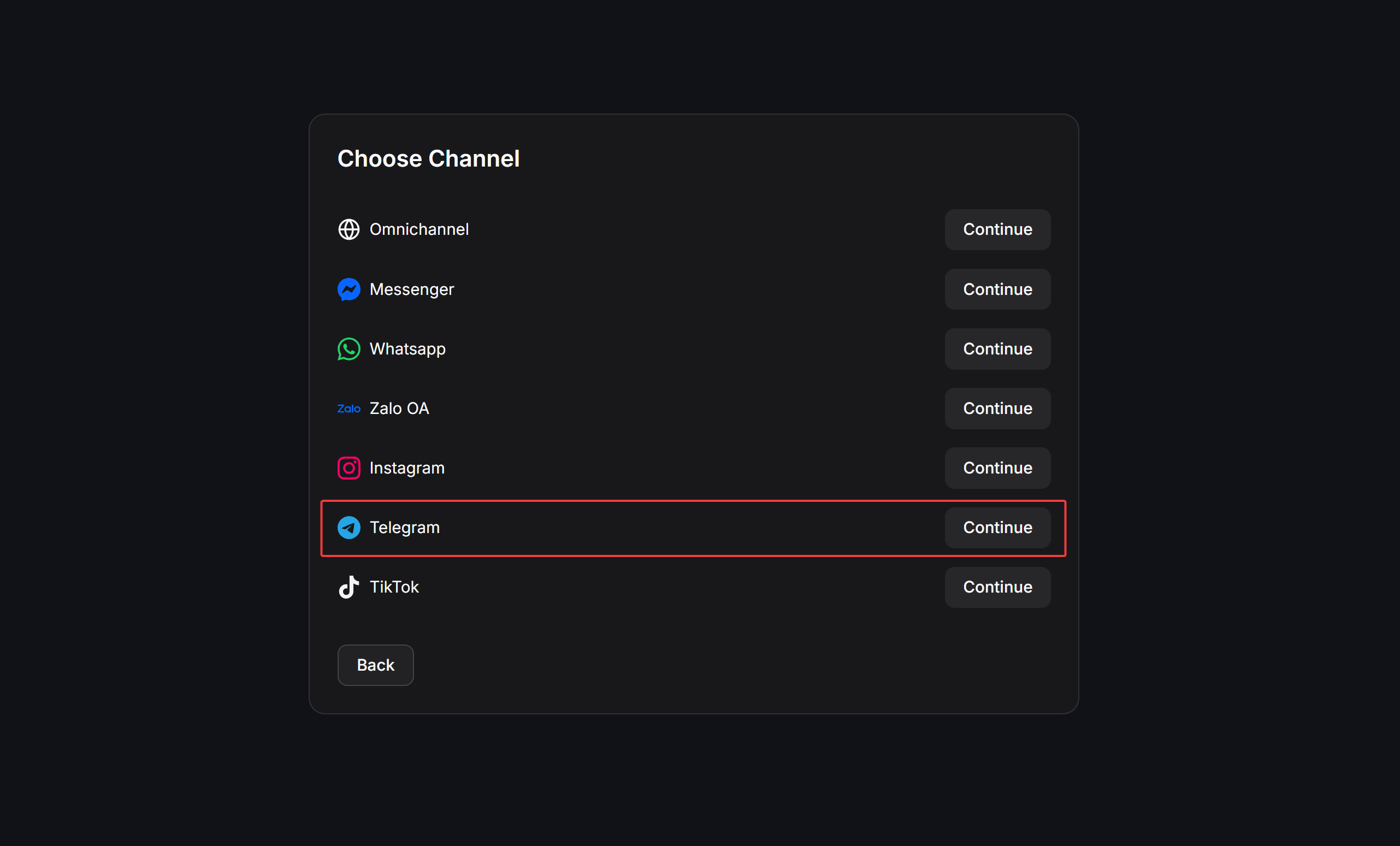 Select Telegram broadcast channel