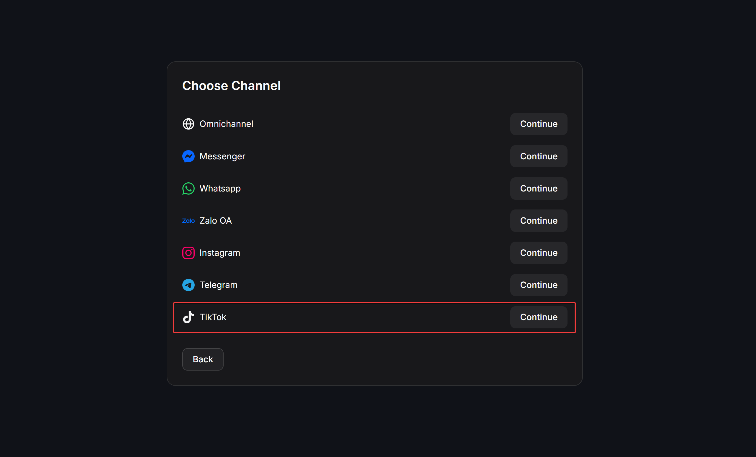 Select TikTok broadcast channel
