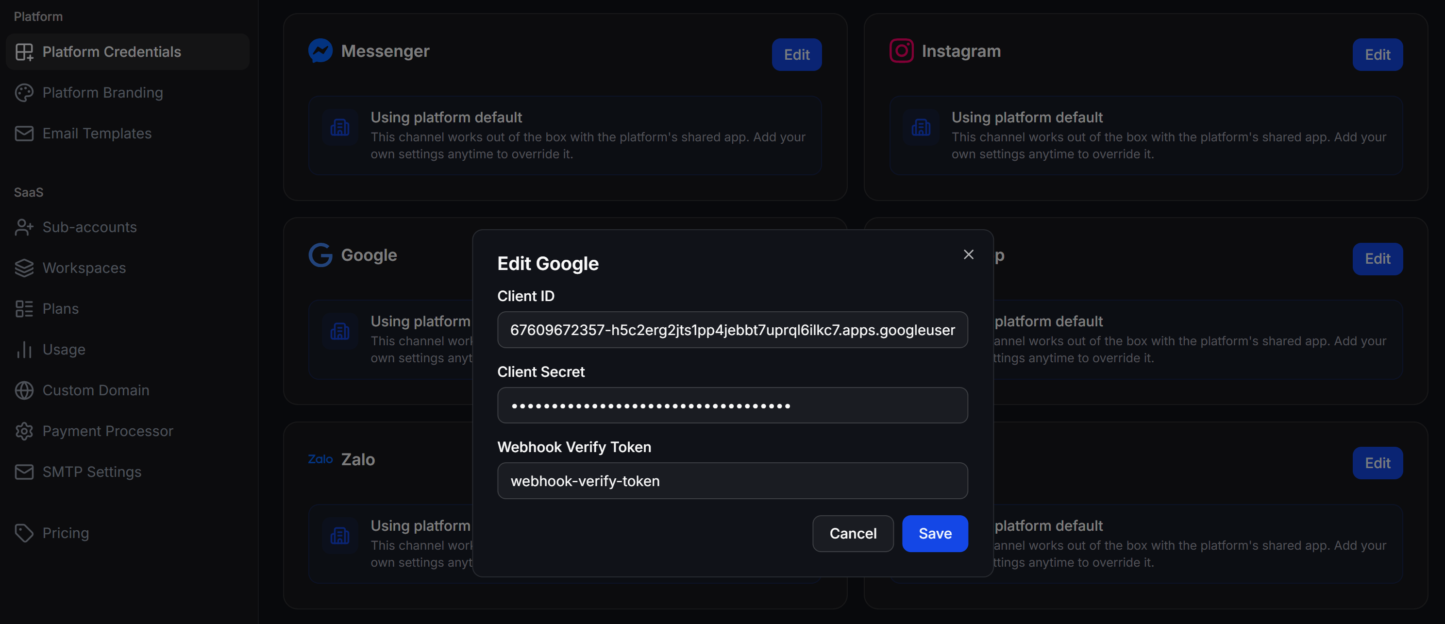 Chatbotx Whitelabel Edit Google Modal