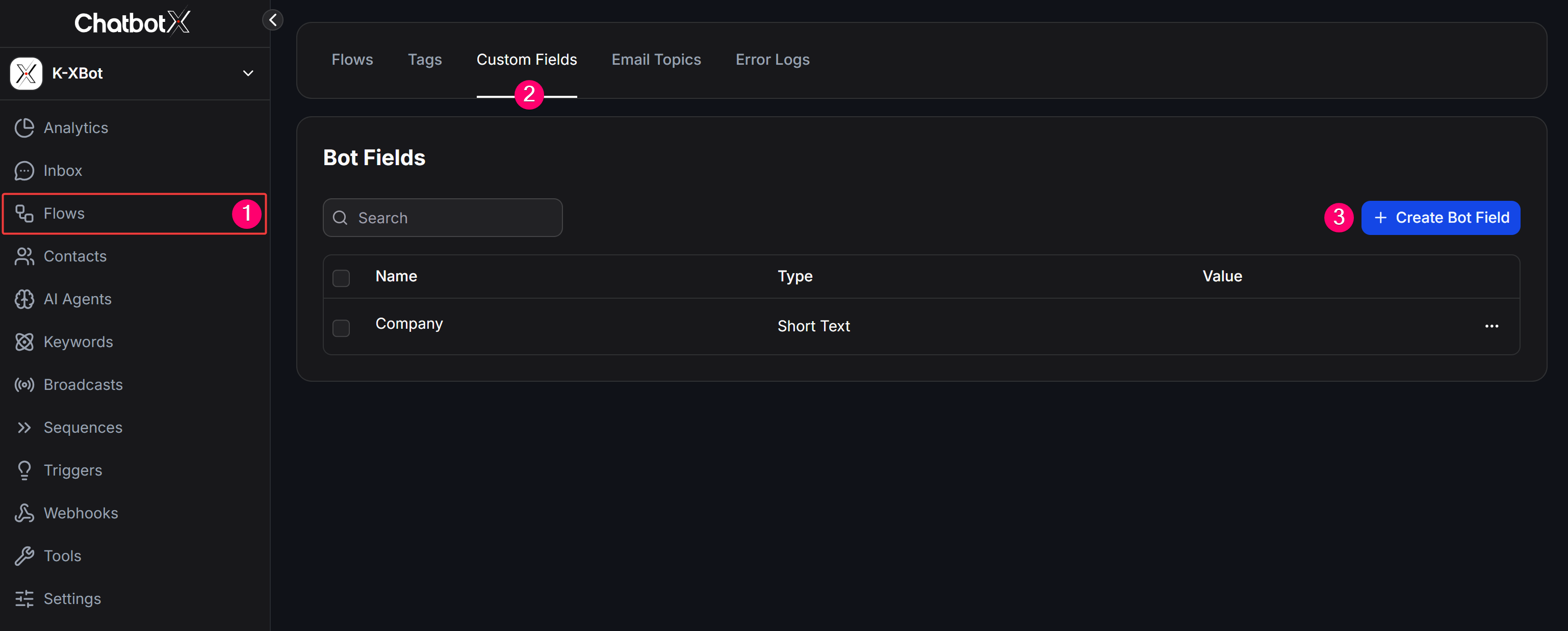Bot Fields Management Dashboard