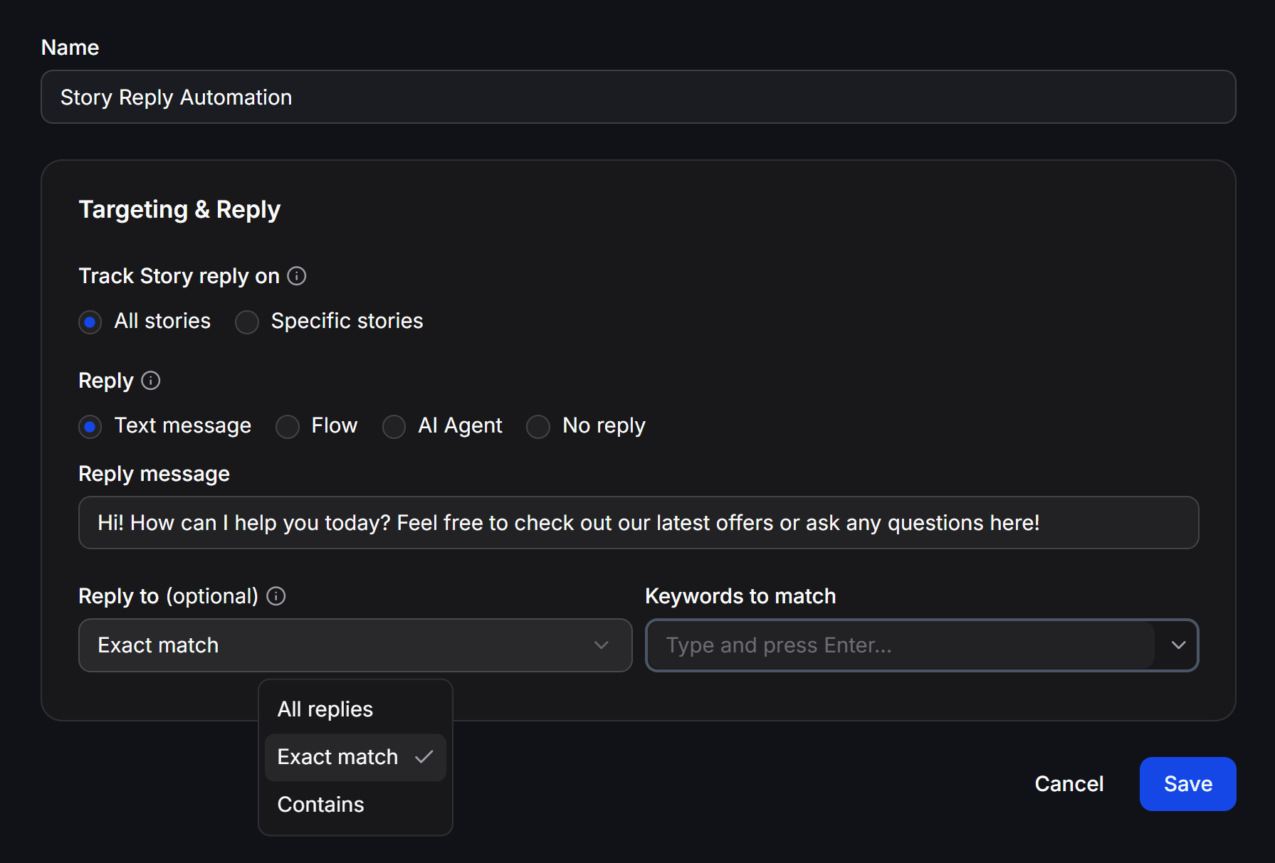 Configure Instagram Story targeting and reply settings
