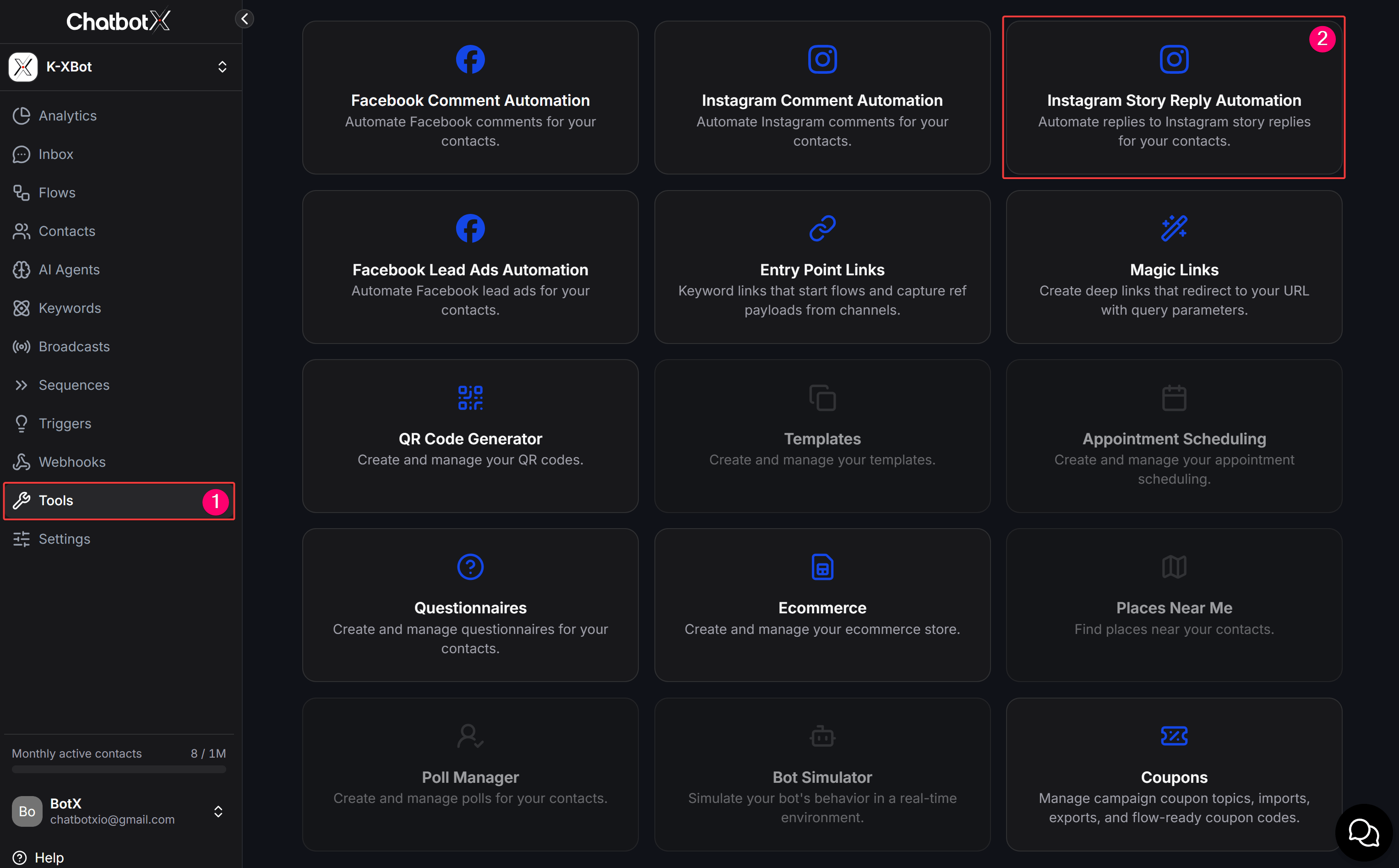 Open Instagram Story Reply Automation from the Tools page