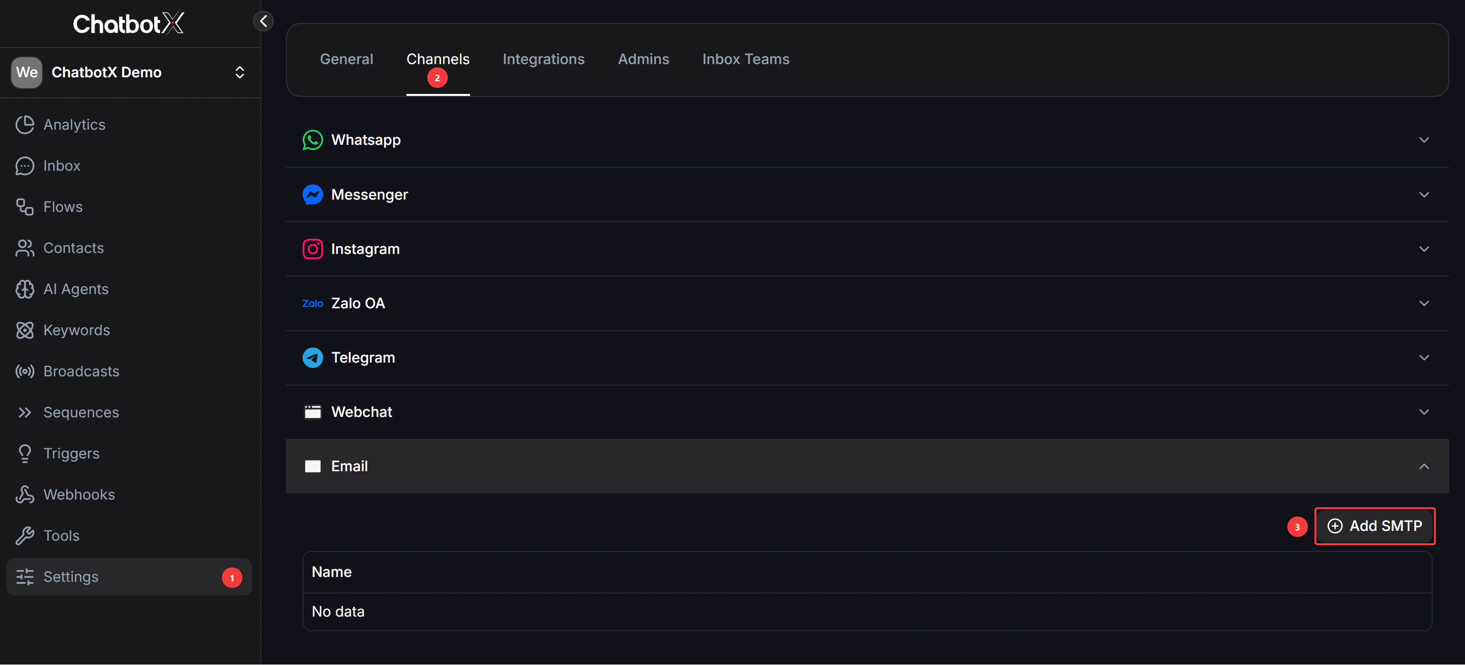 Add a new email channel