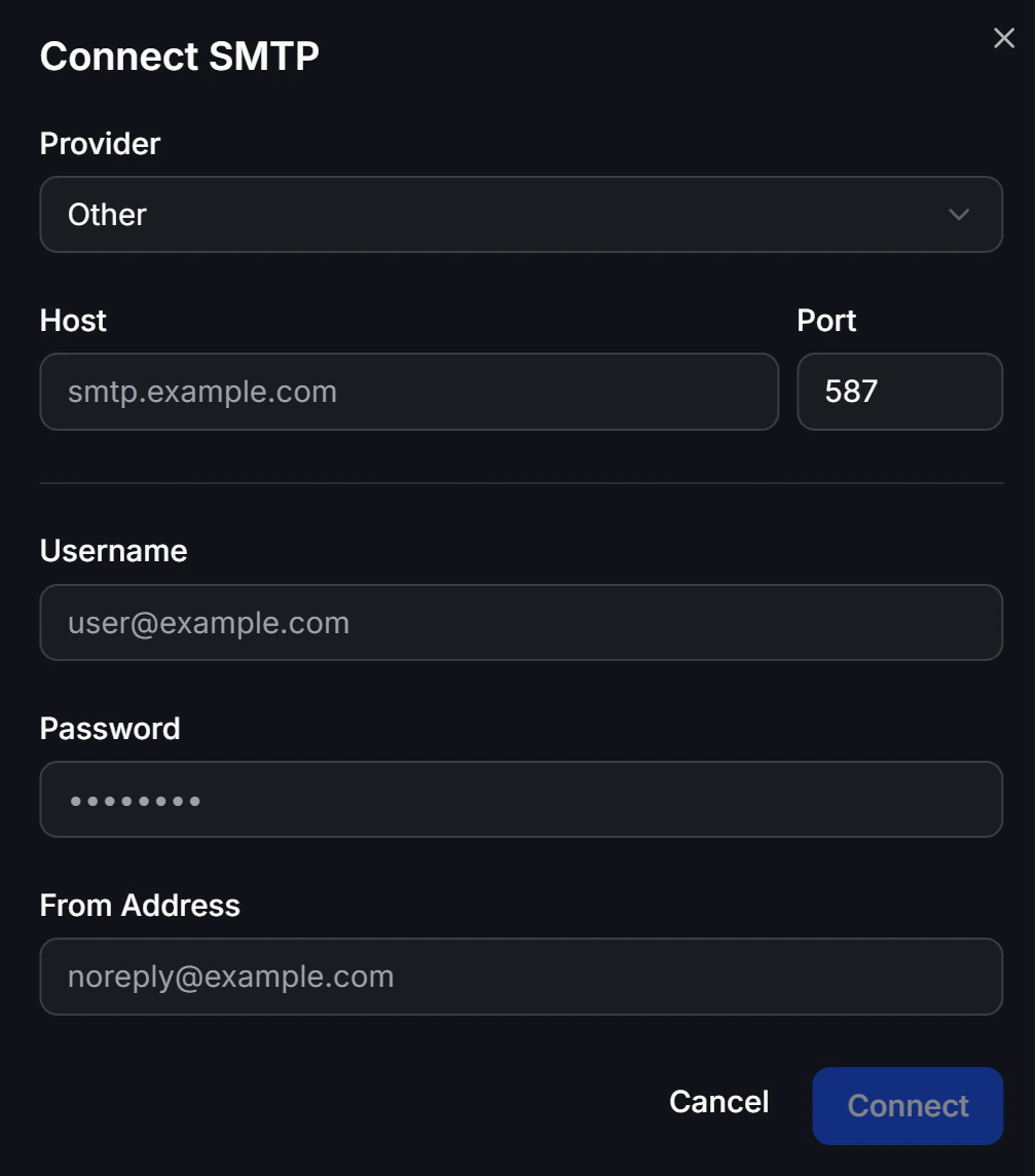 Enter SMTP connection details