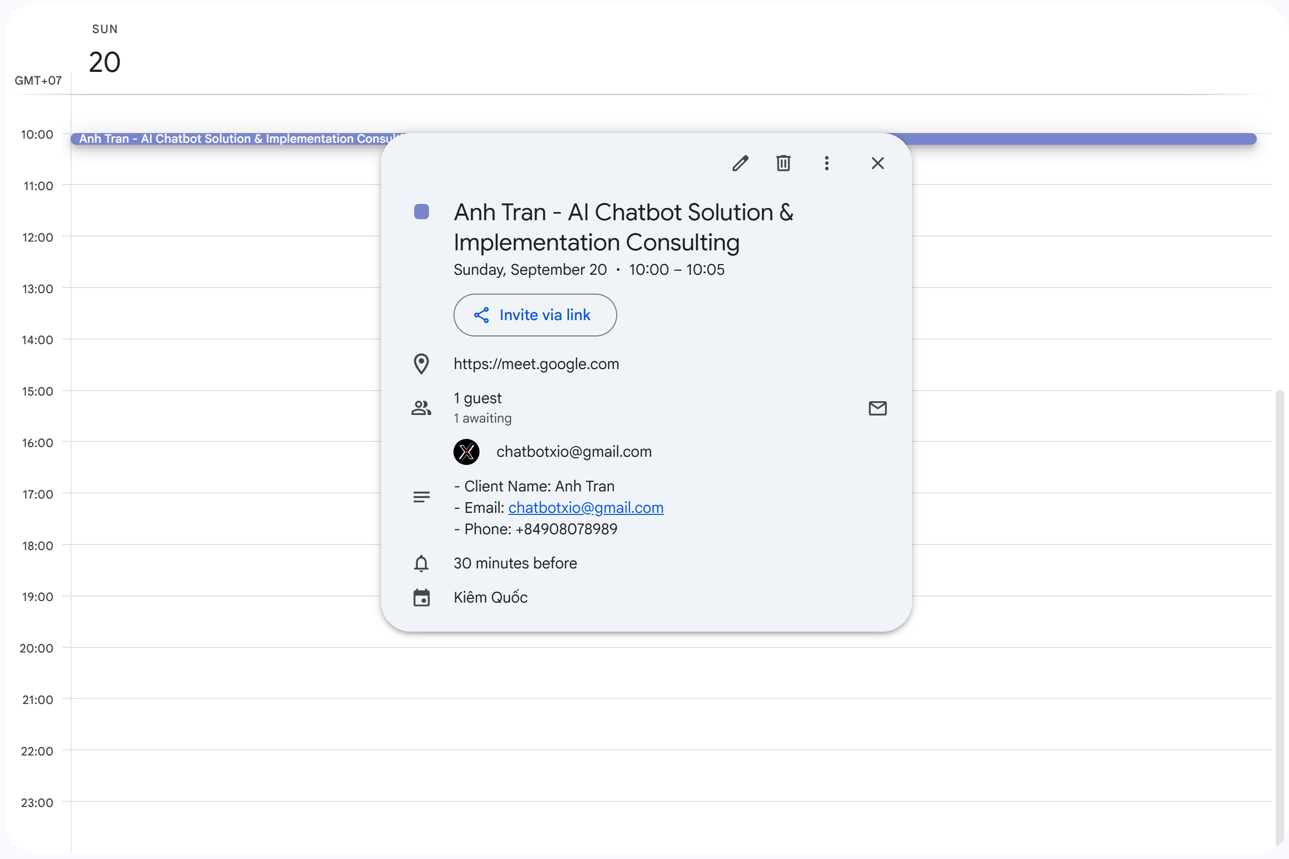 Appointment Google Calendar Synced Event
