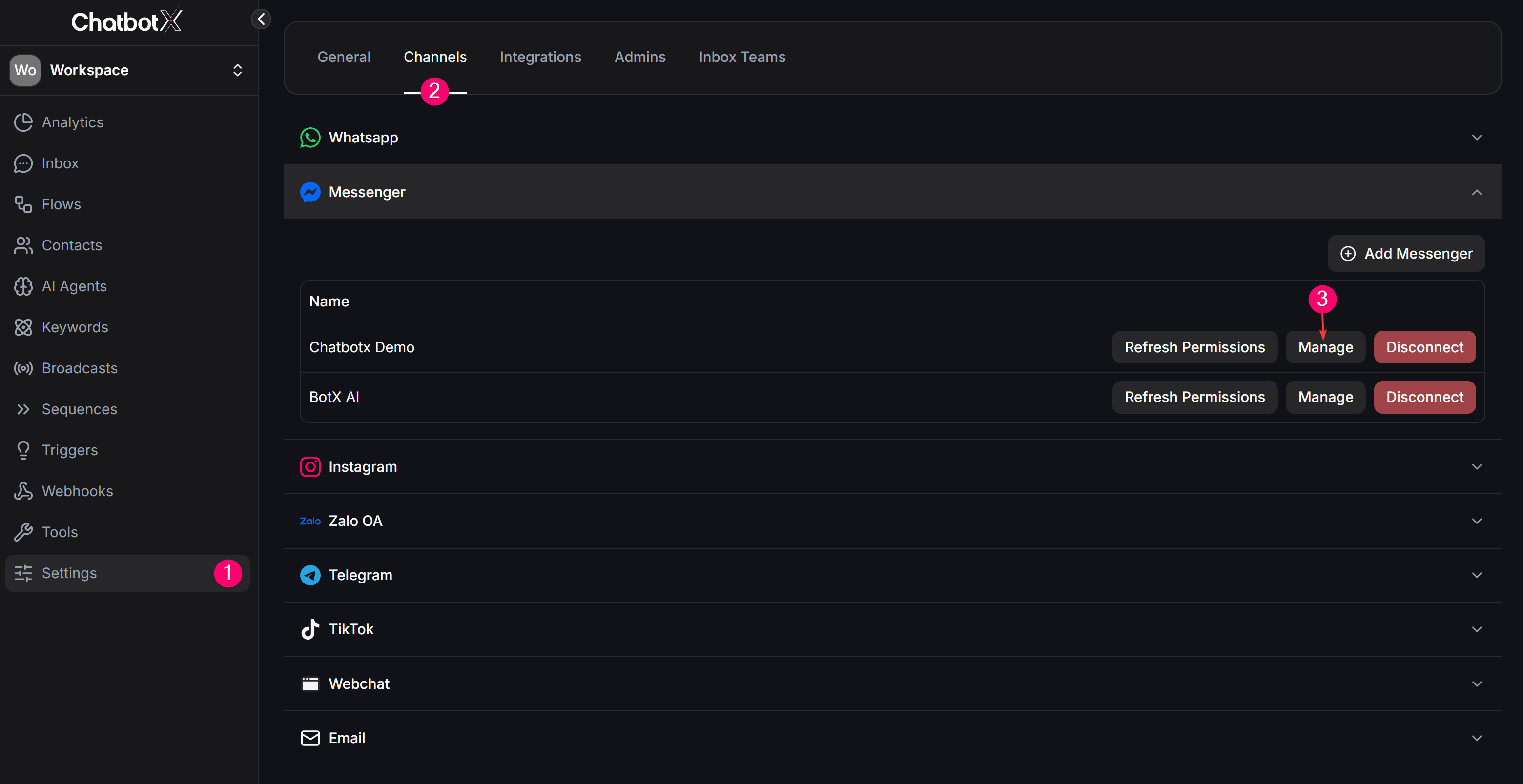 Messenger Manage