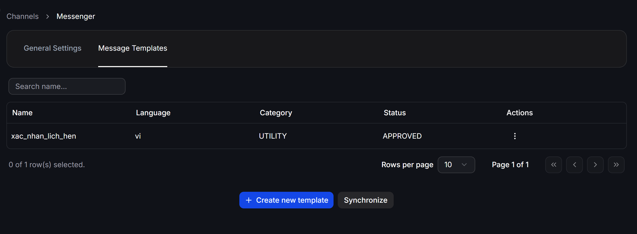 Messenger Template List