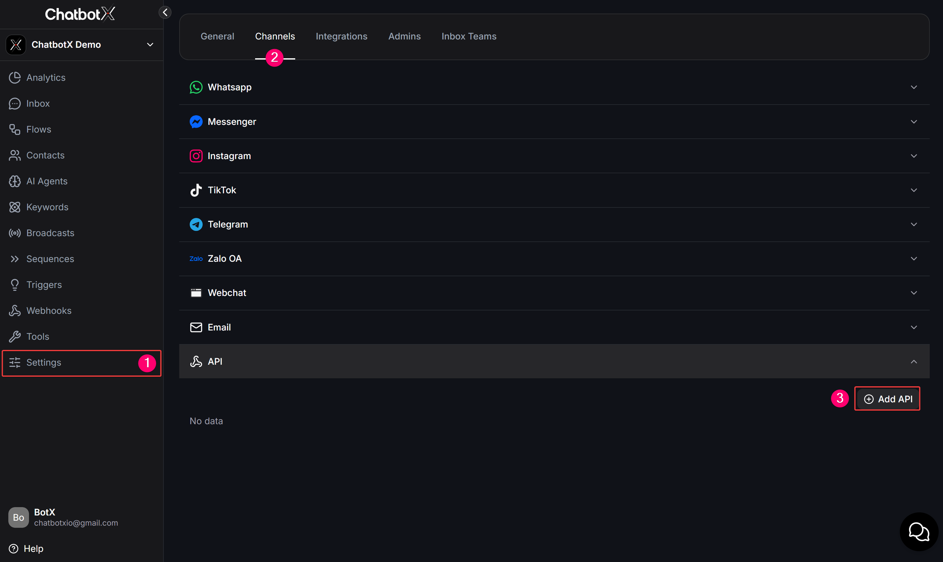 Add Api Channel Settings Overview