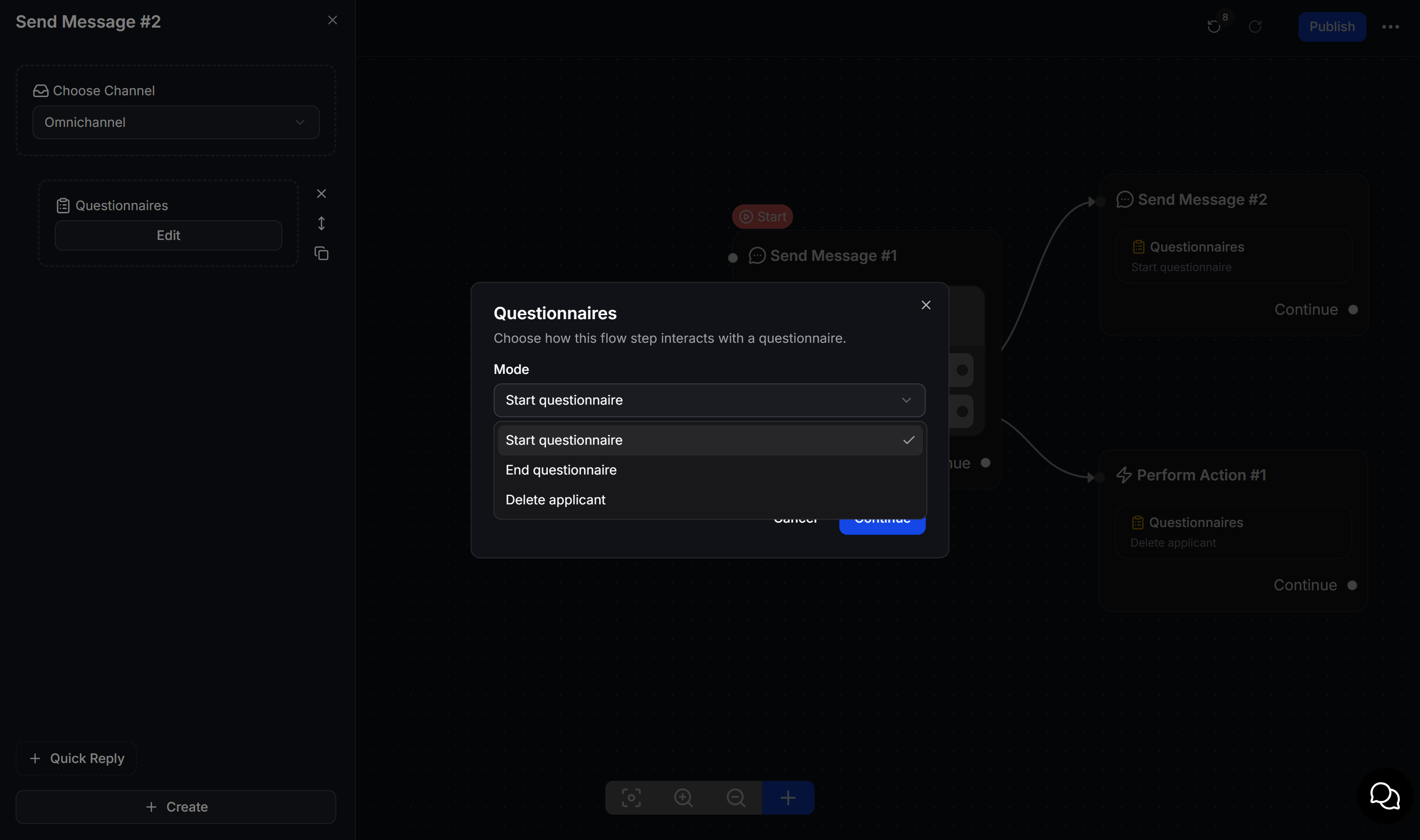 Configure Questionnaires Action Mode
