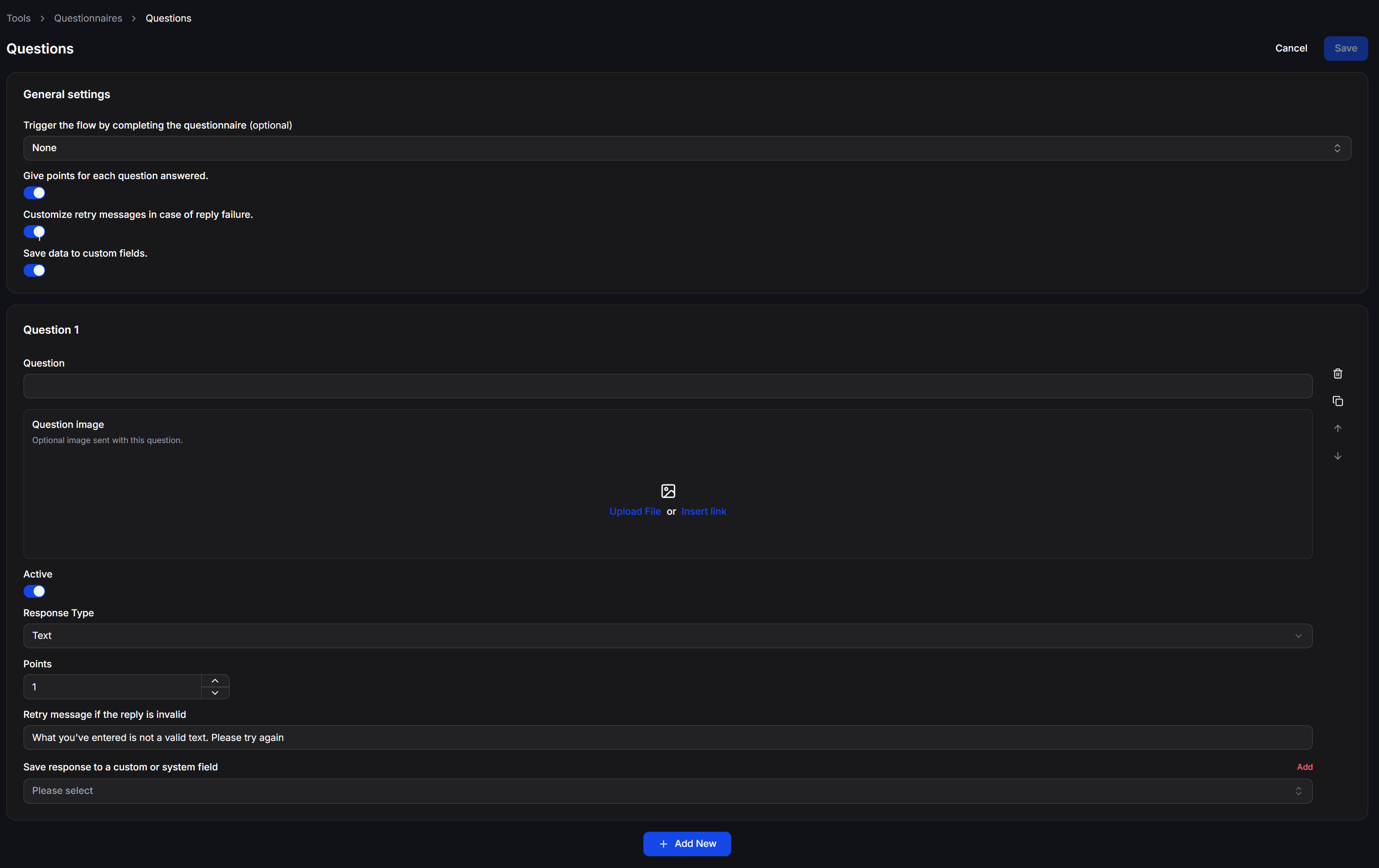 Questionnaire General Settings And Questions