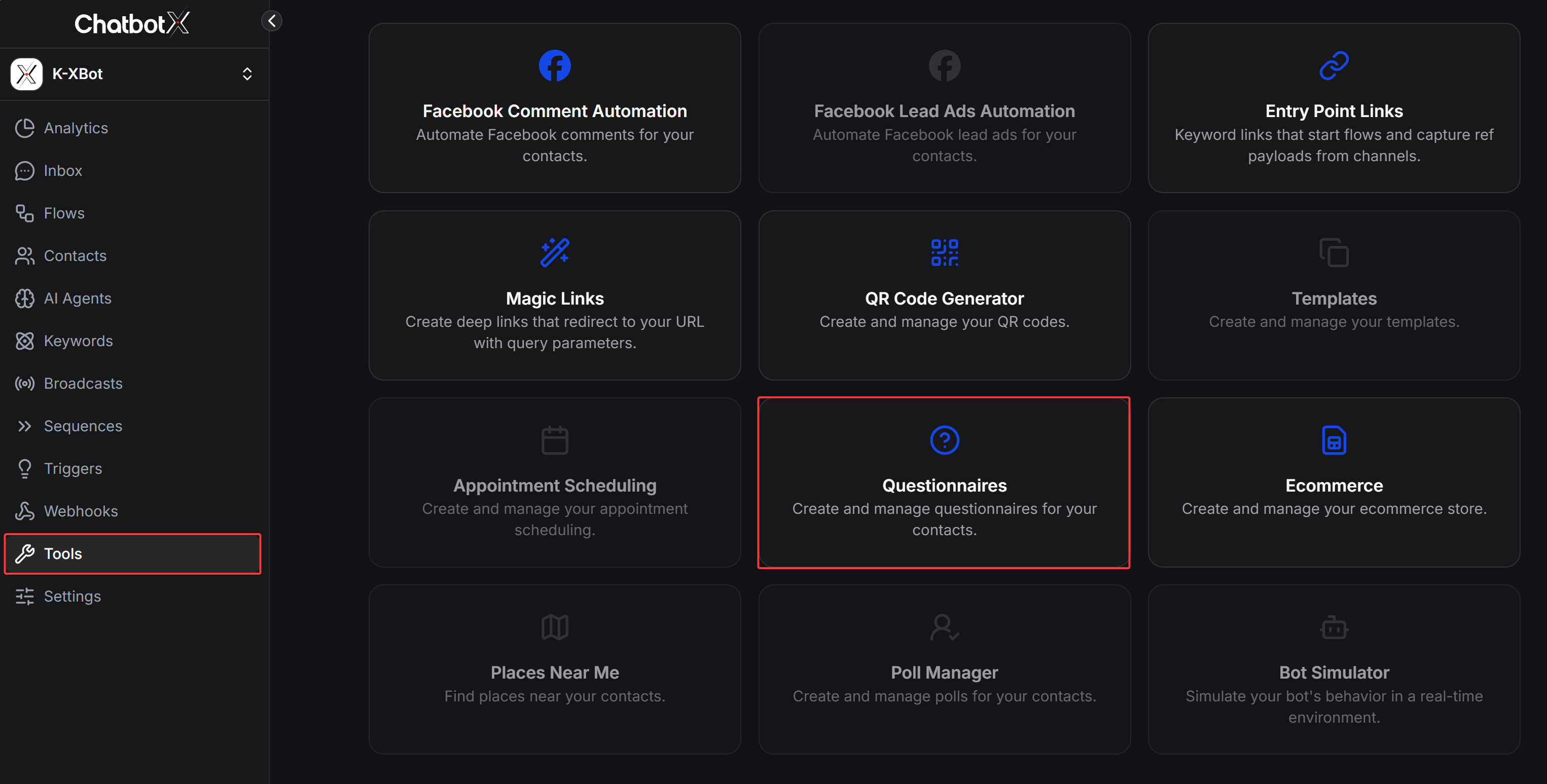 Tools Questionnaires Card