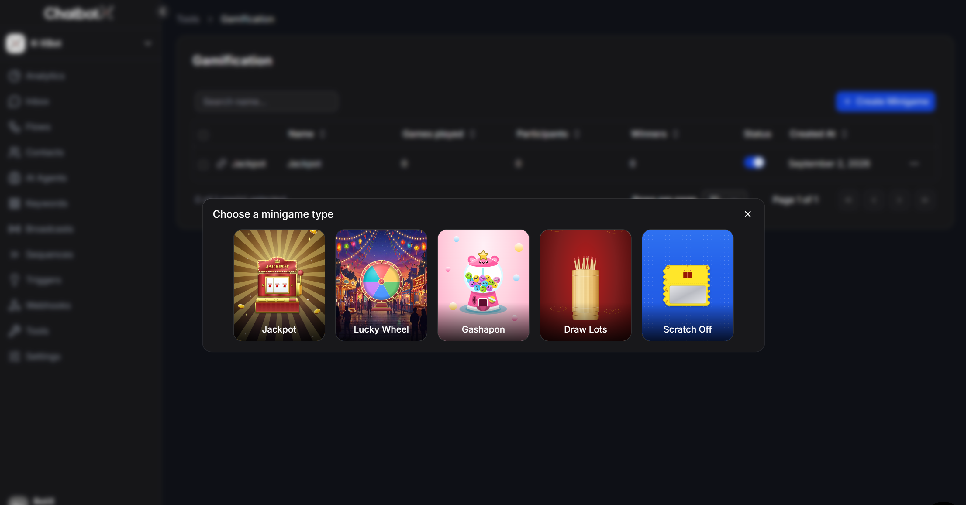 Choose a Minigame Type Modal
