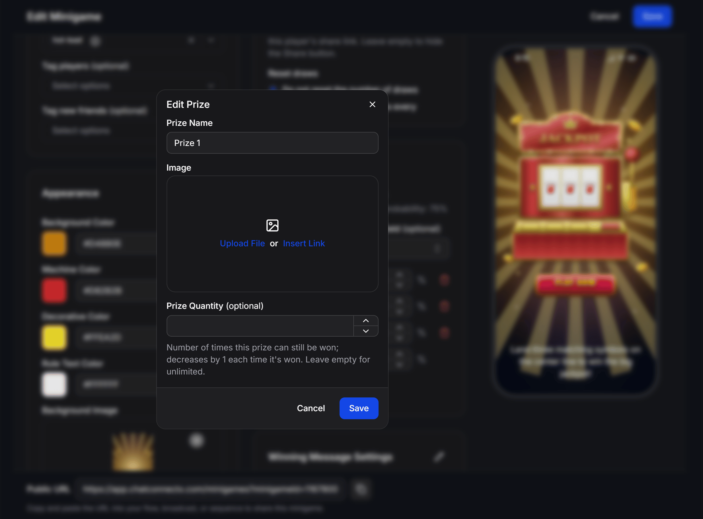 Jackpot Edit Prize Modal
