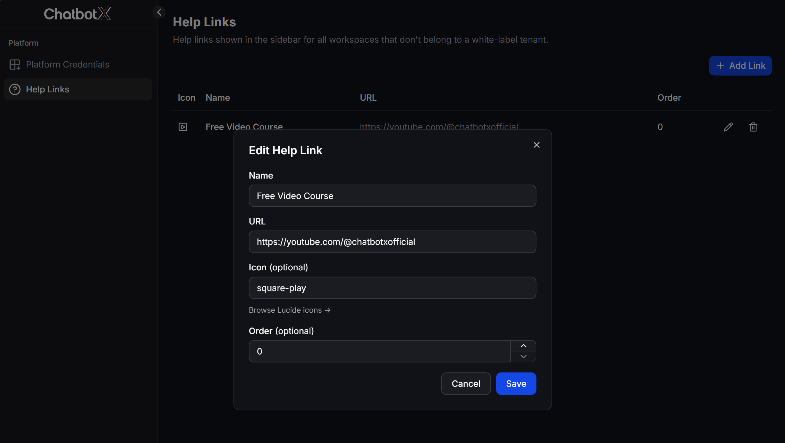 Self Hosting Add Help Link Modal