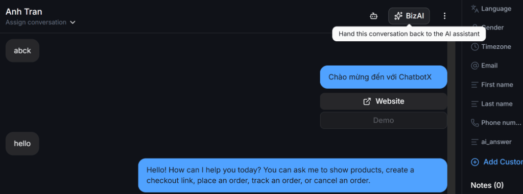 BizAI Hand back tooltip