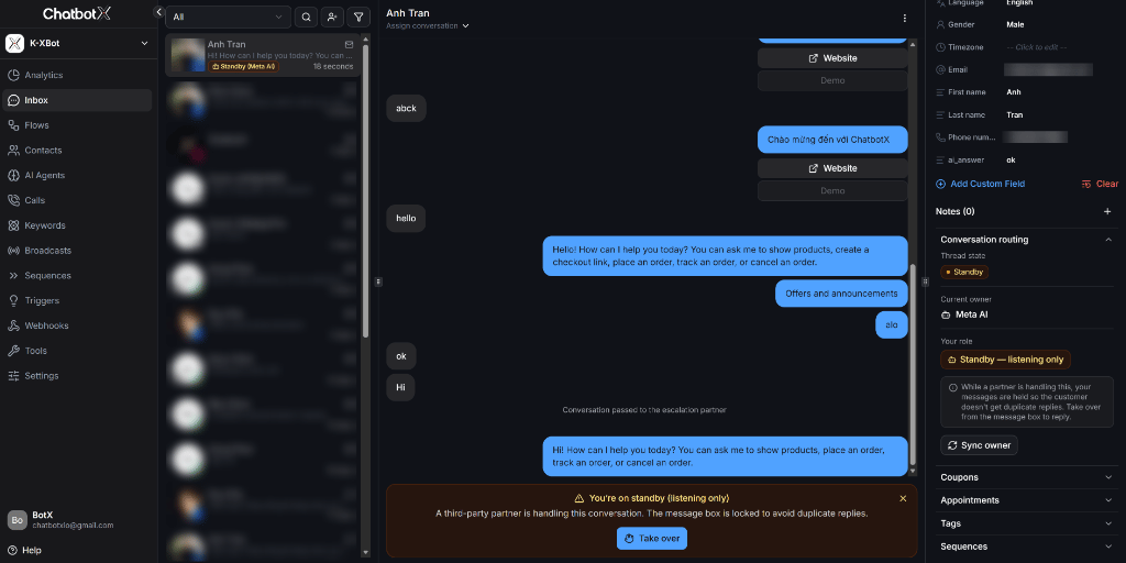 Livechat Standby Meta AI