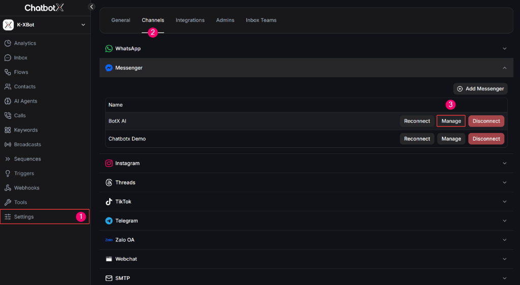 Manage Messenger Channel
