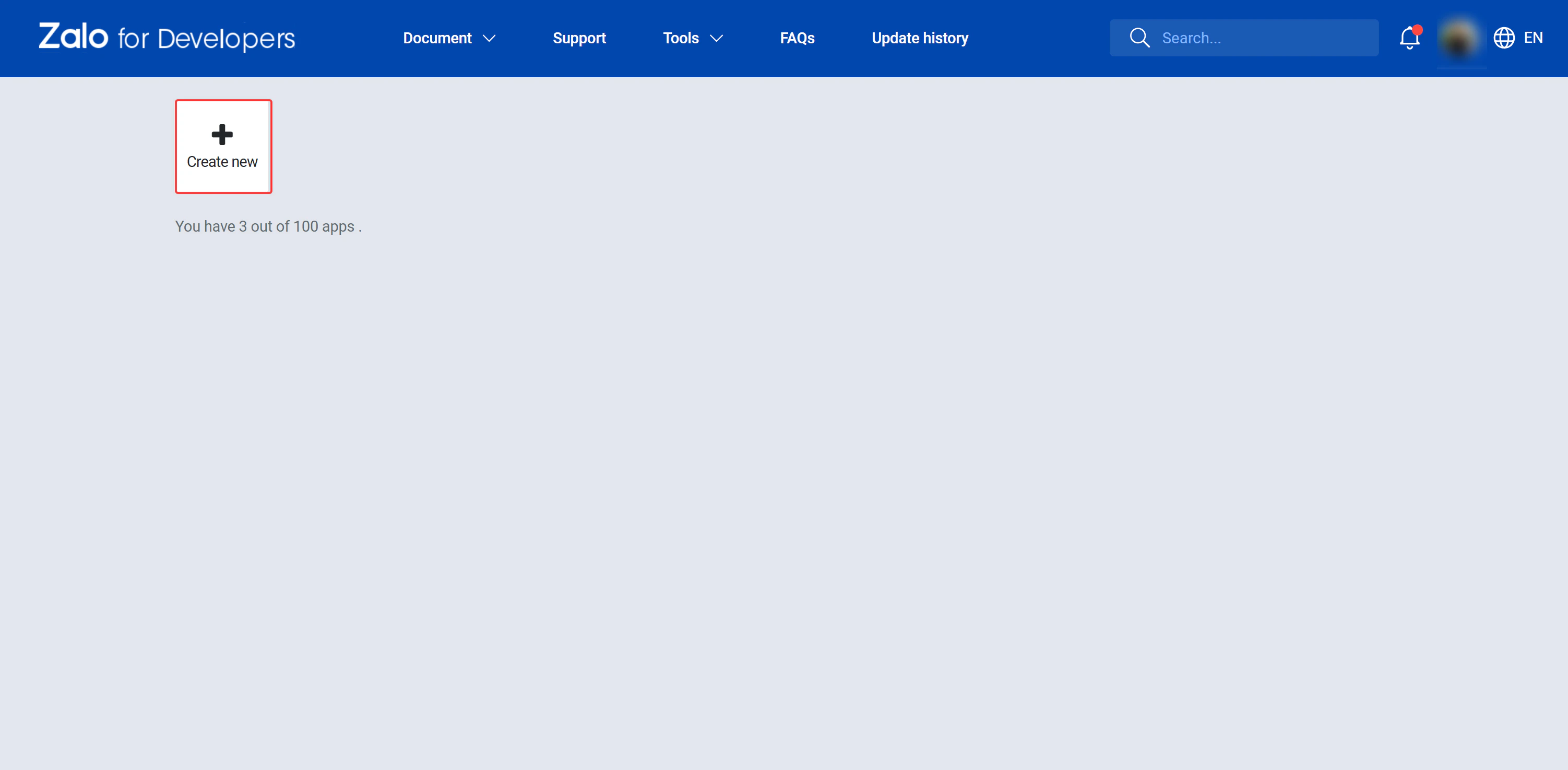 zalo_developers_create_new_application_form