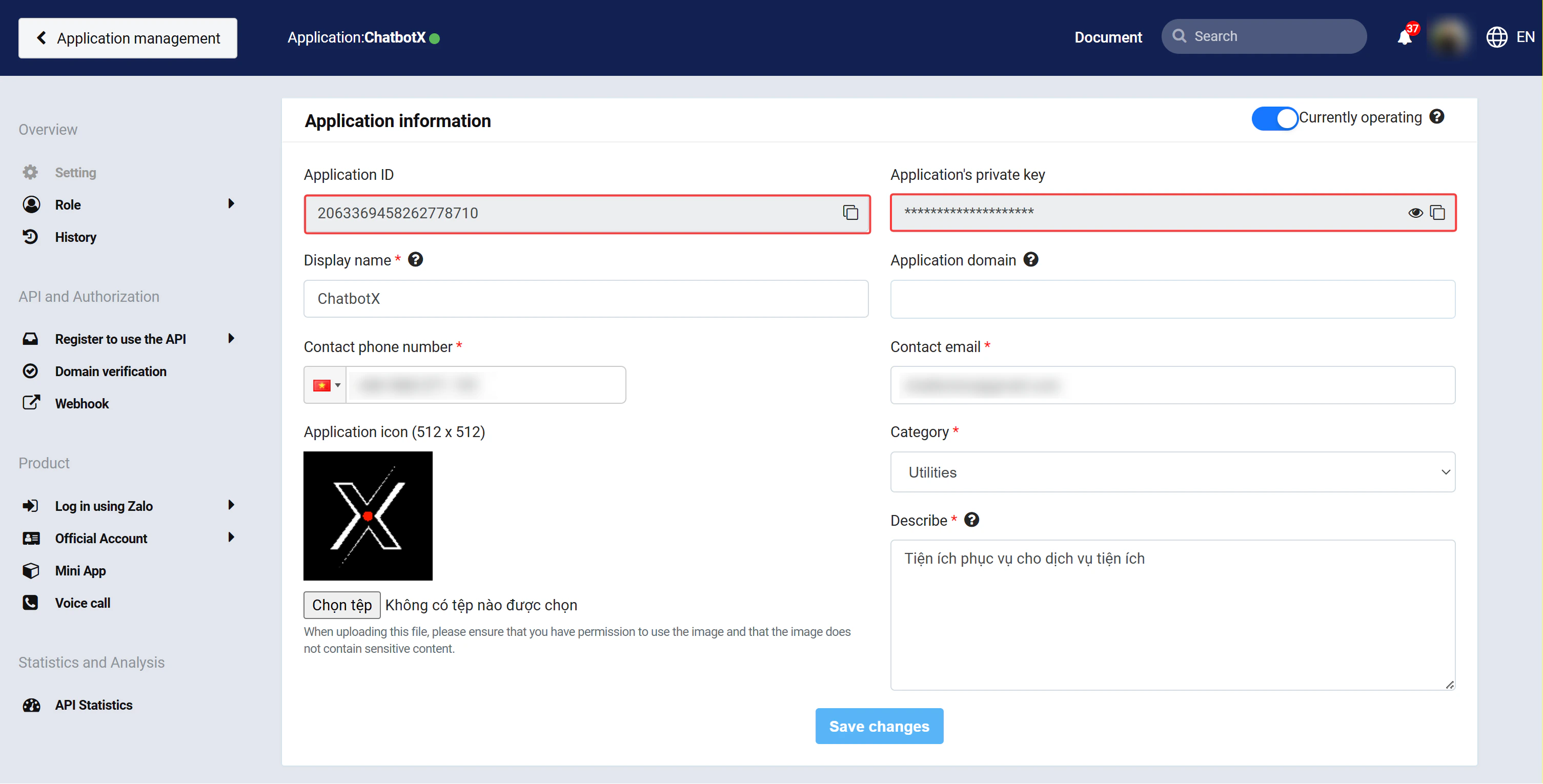 zalo_app_dashboard_app_id_secret_key