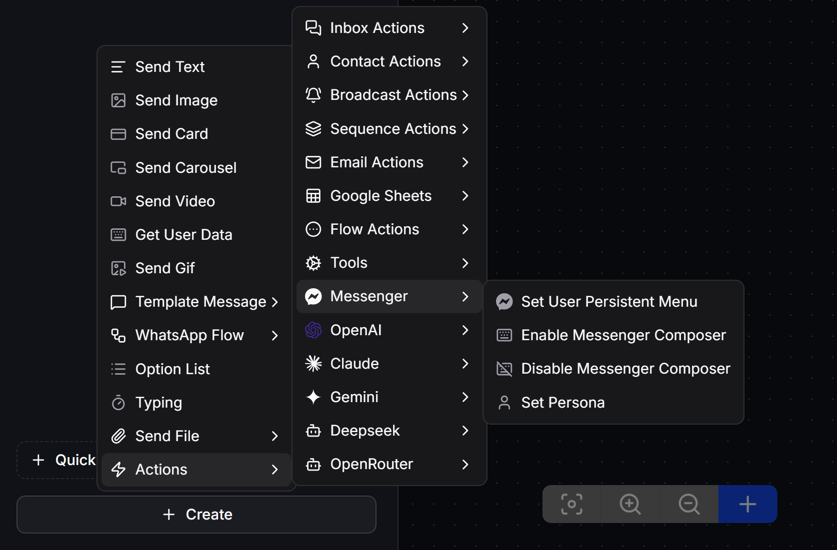 Messenger Actions Menu