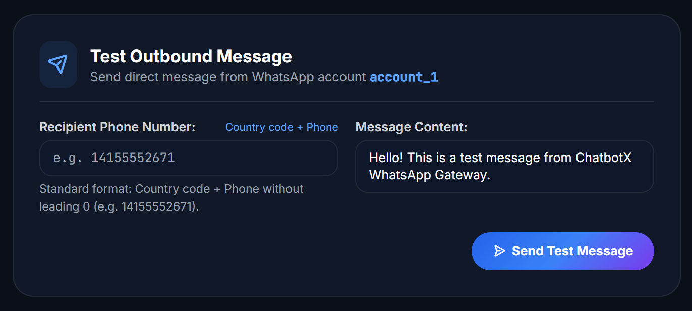 Waha Dashboard Test Outbound Message