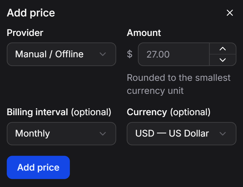 Add a manual price to a ChatbotX White Label plan
