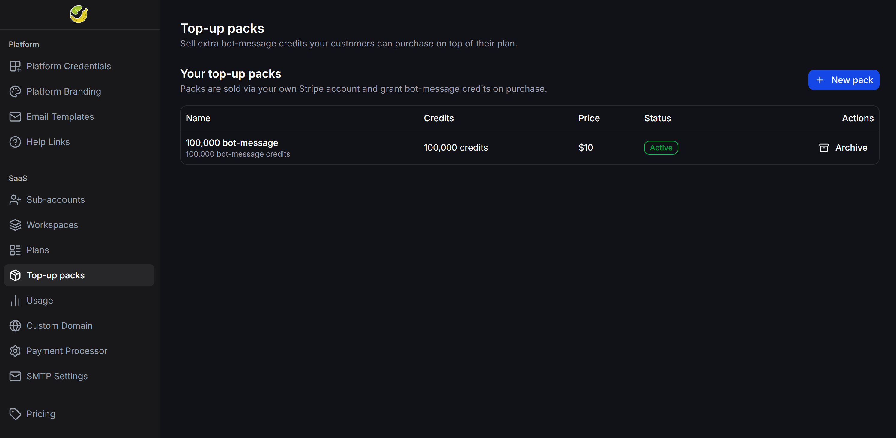 Open Top-up packs from the Plans page