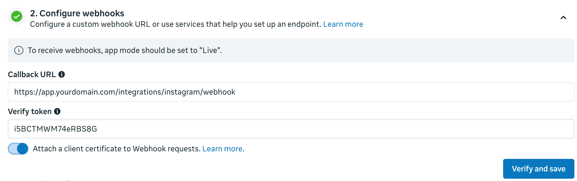 Configuring Webhook Callback Url And Verify Token
