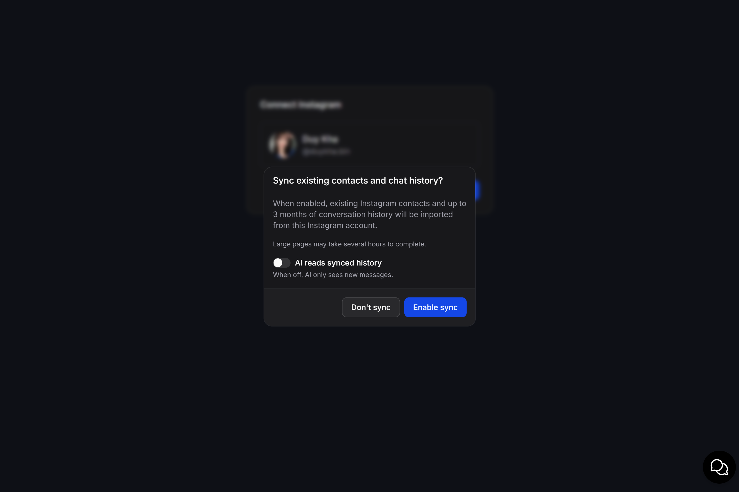 ChatbotX Instagram sync contacts and chat history