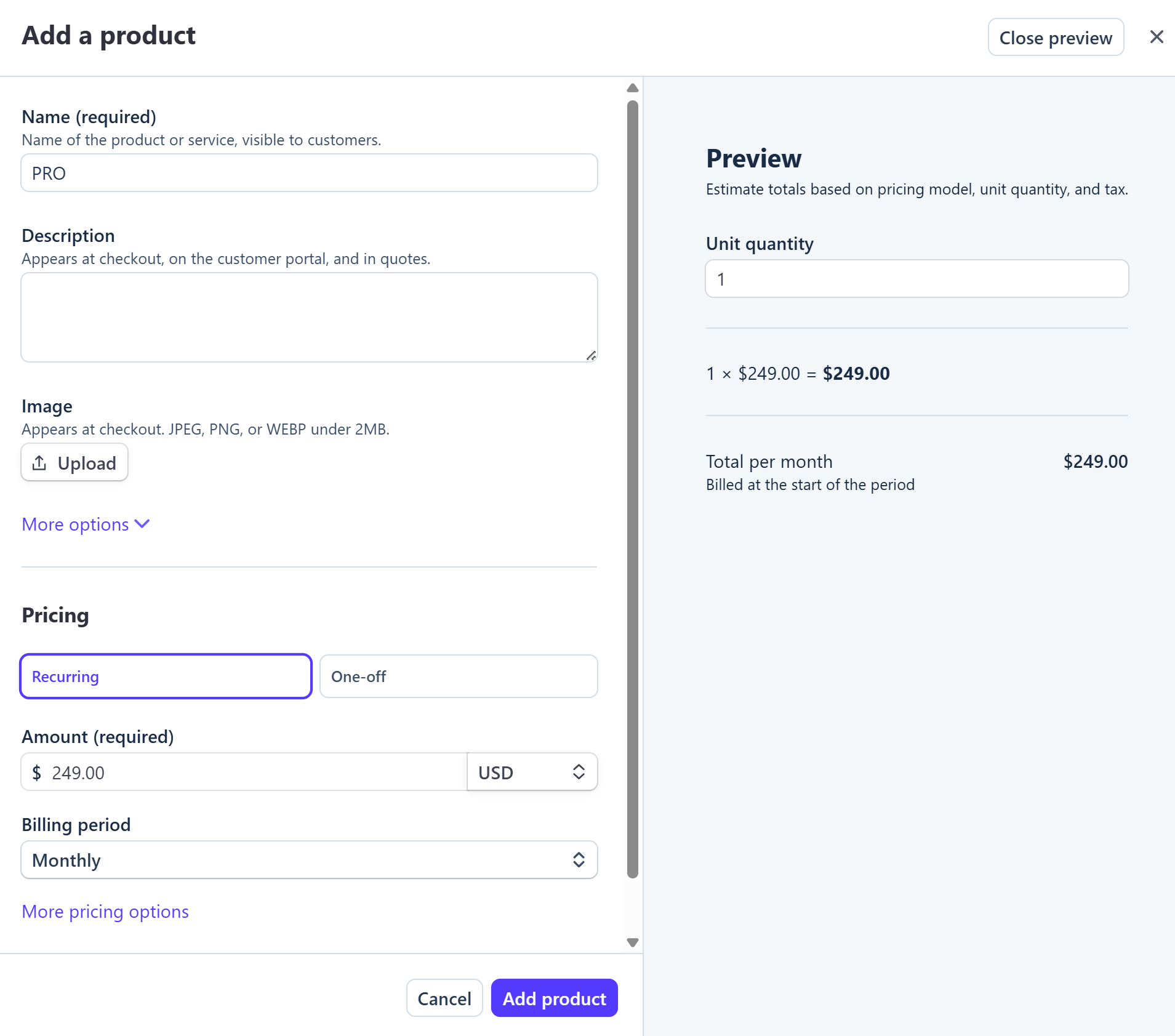 Stripe Add Product Form