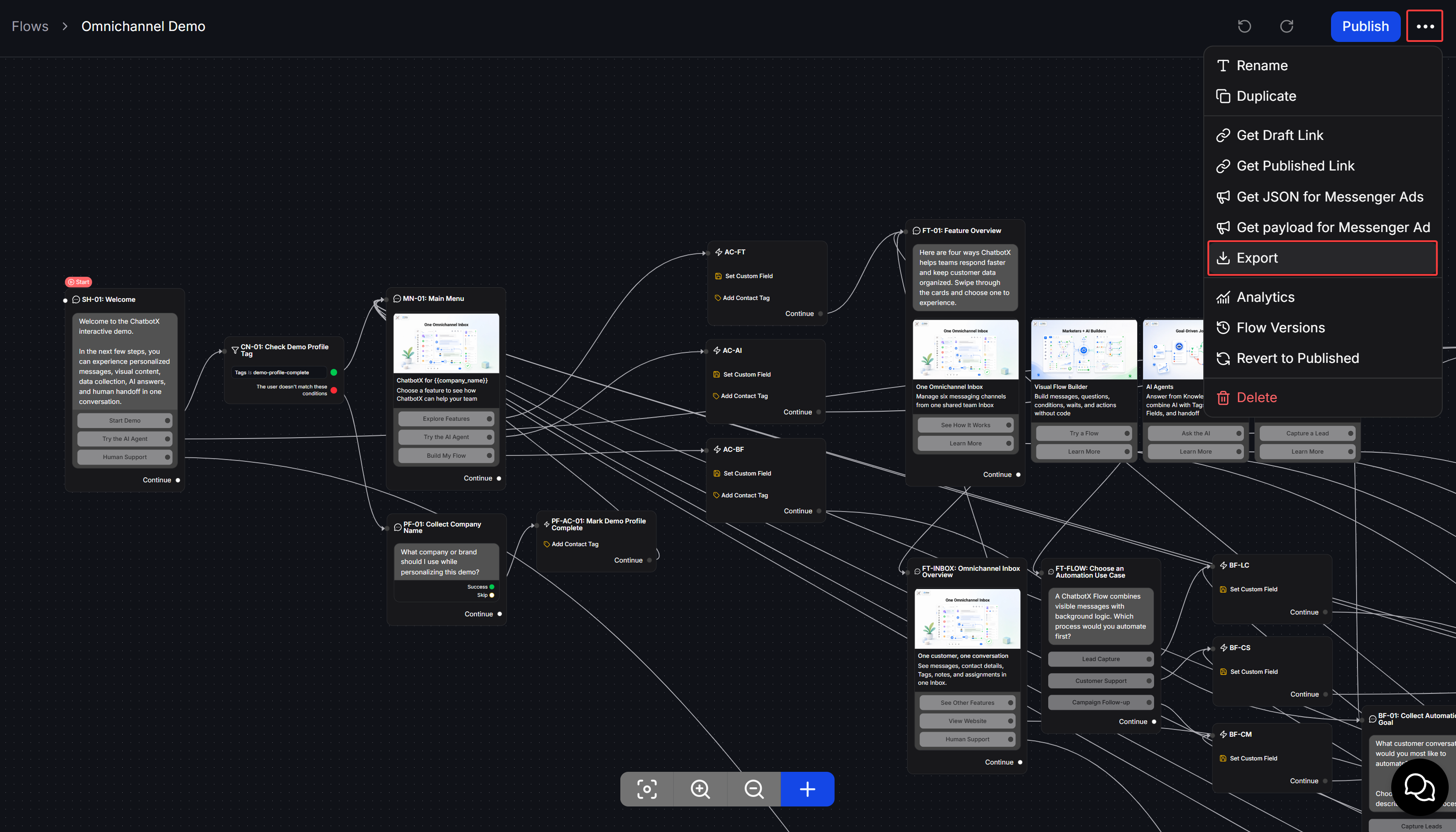Flow Export Menu