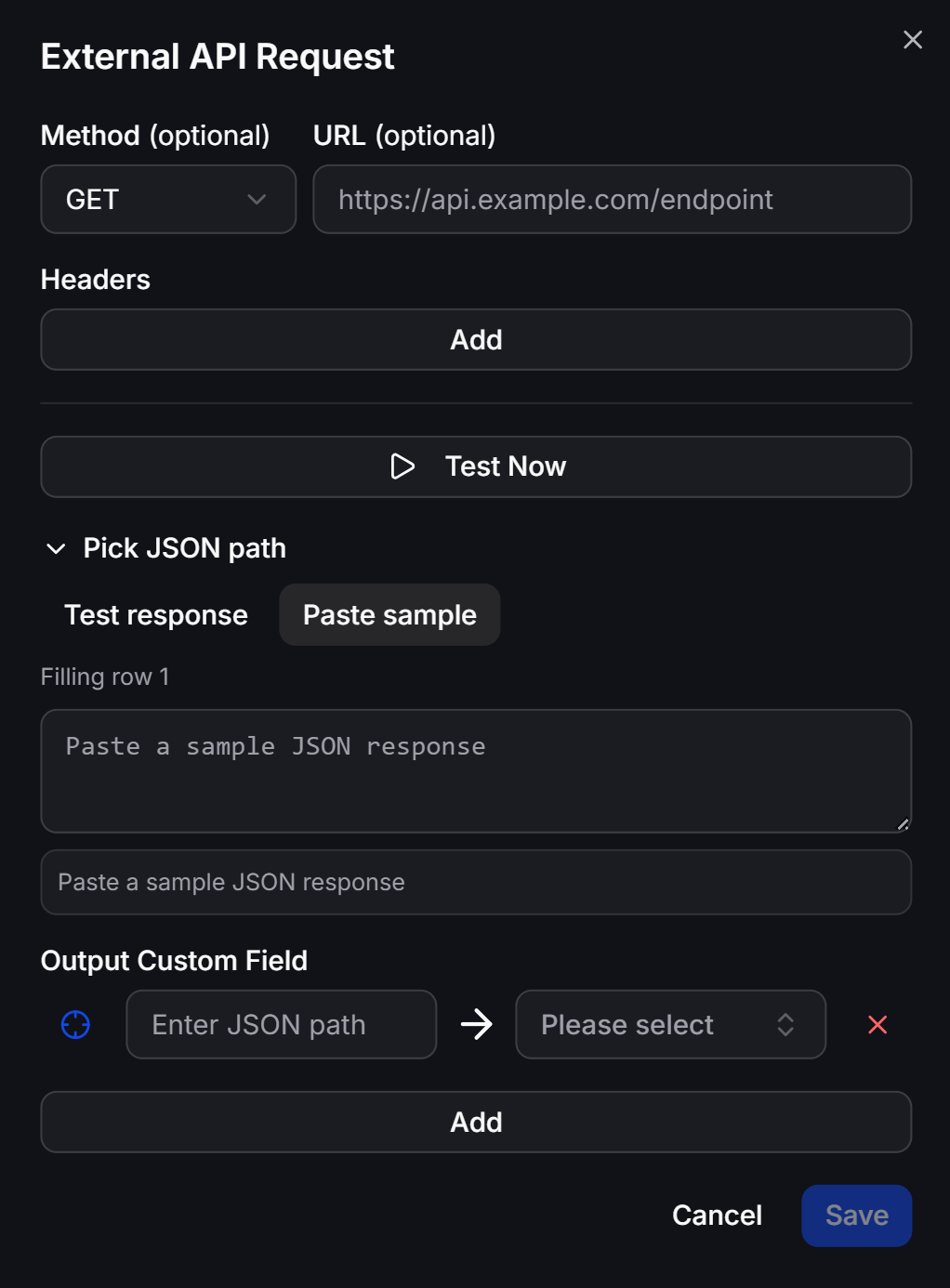 External API Request Configuration